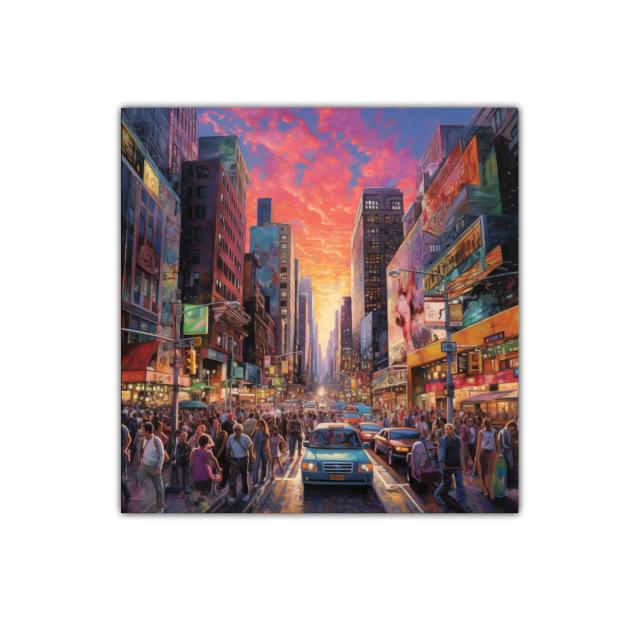 Atardecer vibrante en la ciudad con luces y movimiento