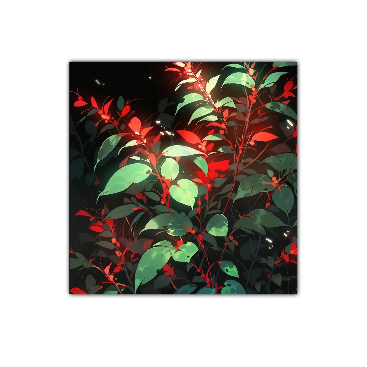 Naturaleza vibrante con hojas verdes y toques rojos llamativos — imagen principal