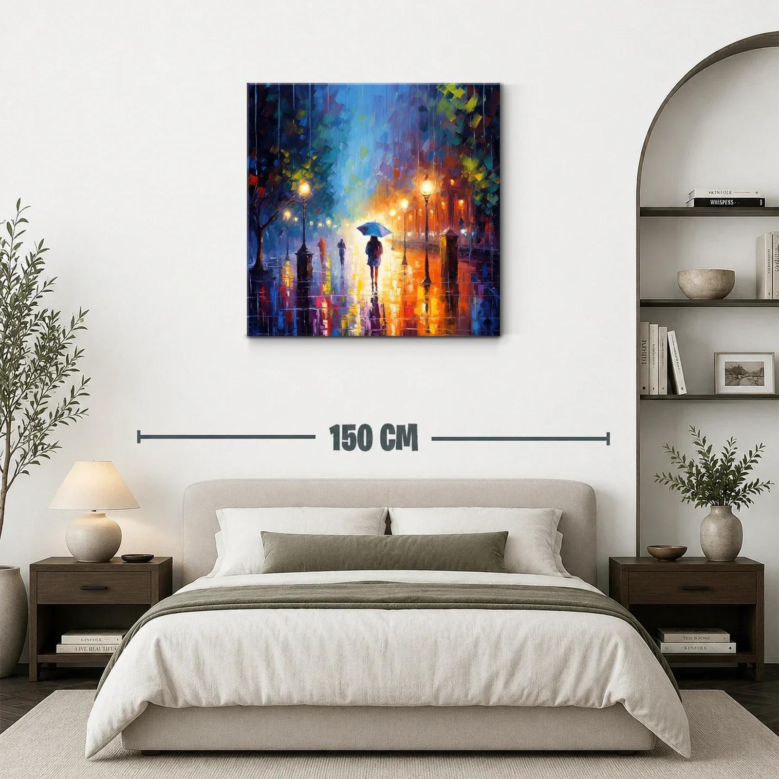 Camino urbano nocturno con luces y lluvia vibrante — miniatura 3