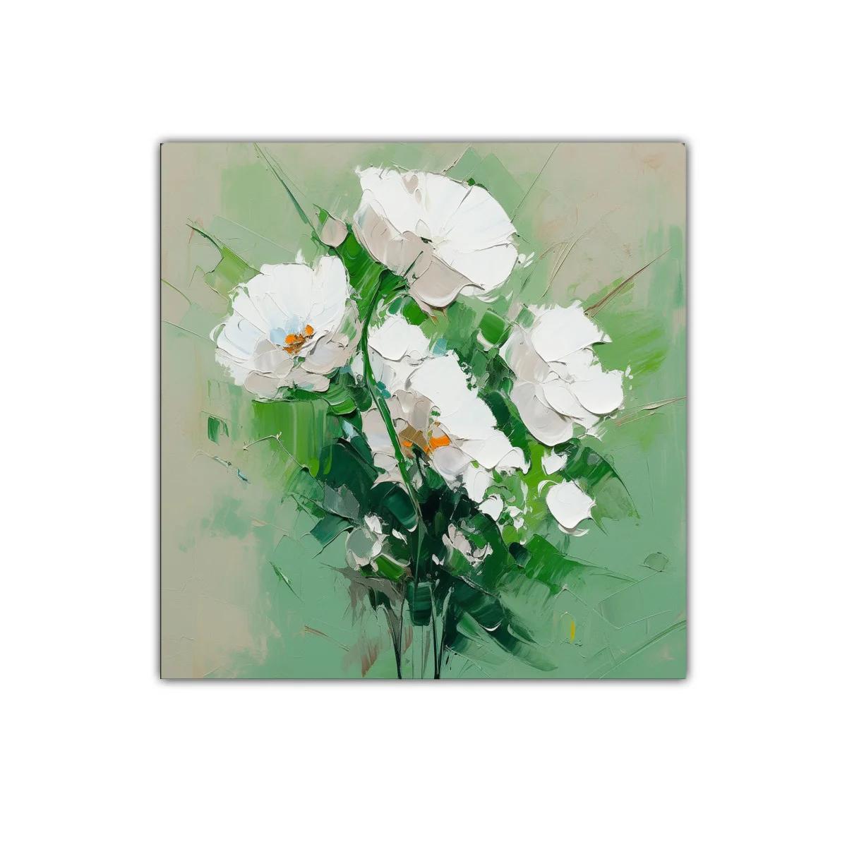 Cuadro flores blancas sobre fondo verde suave — imagen principal