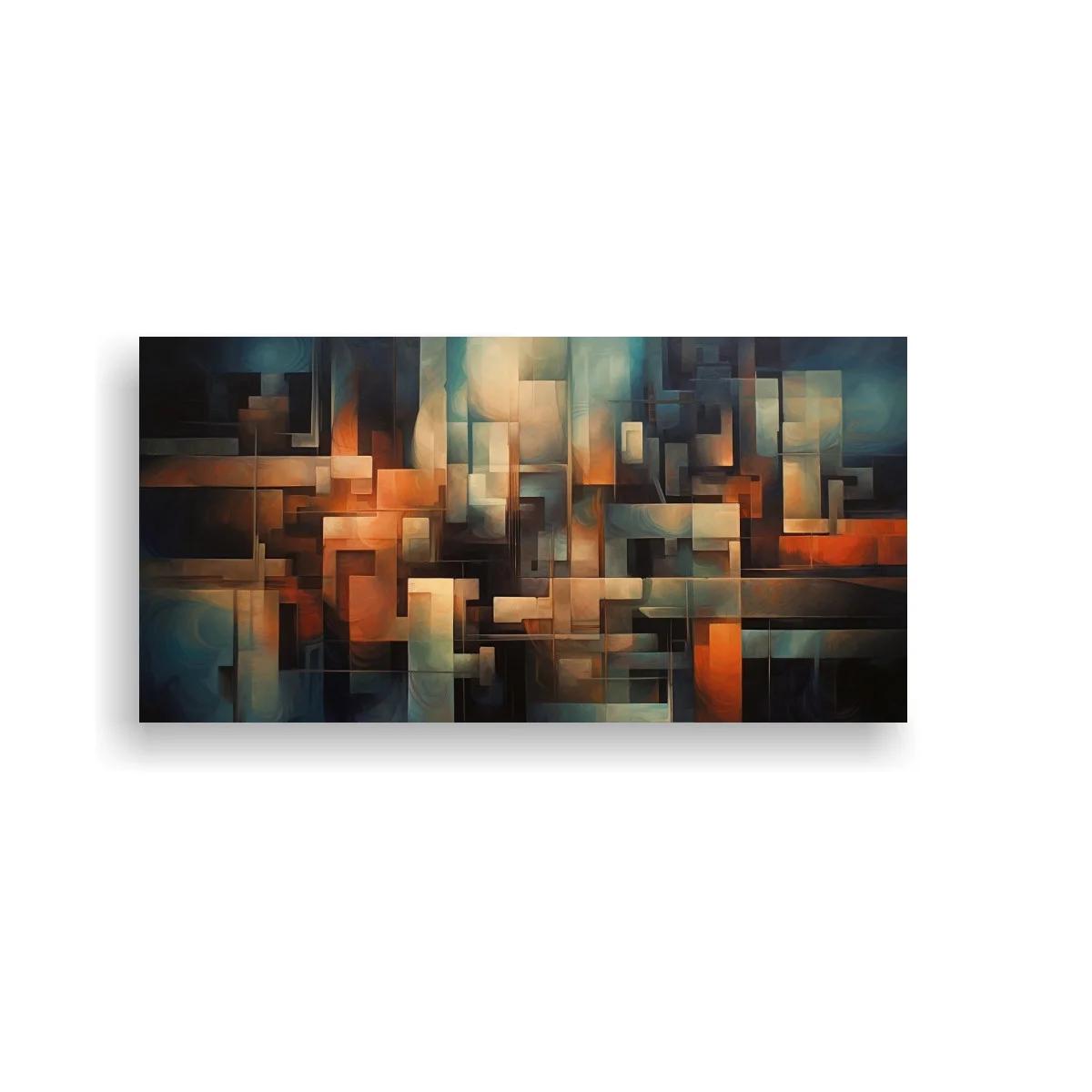 Cuadro abstracto de bloques rectangulares y luces contrastadas