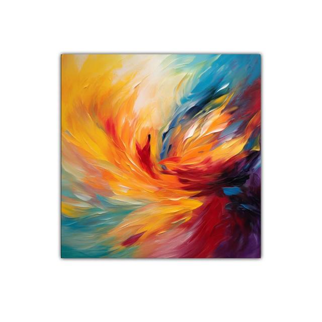 Cuadro abstracto energético en tonos cálidos y fríos vibrantes