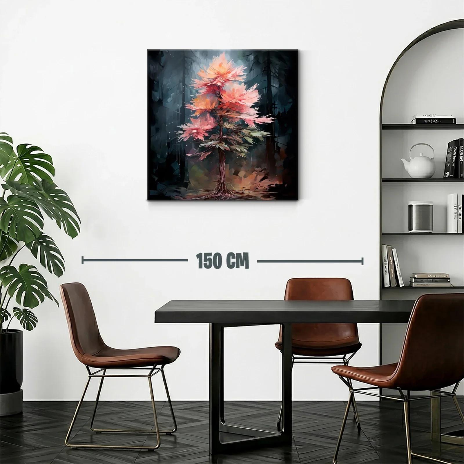Árbol con flores en tonos cálidos sobre fondo oscuro — miniatura 2