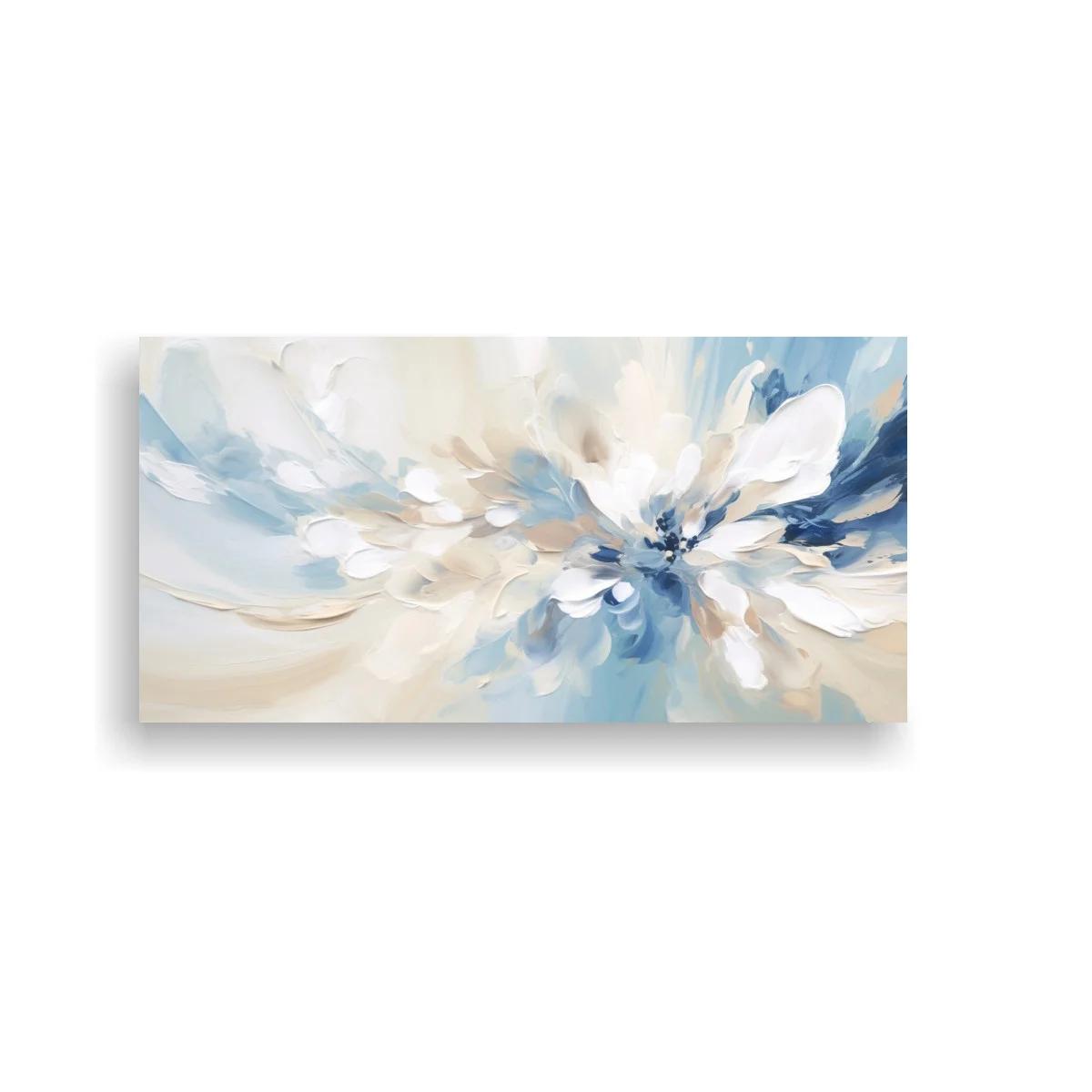 Cuadro flor blanca abstracta con centro azul grisáceo