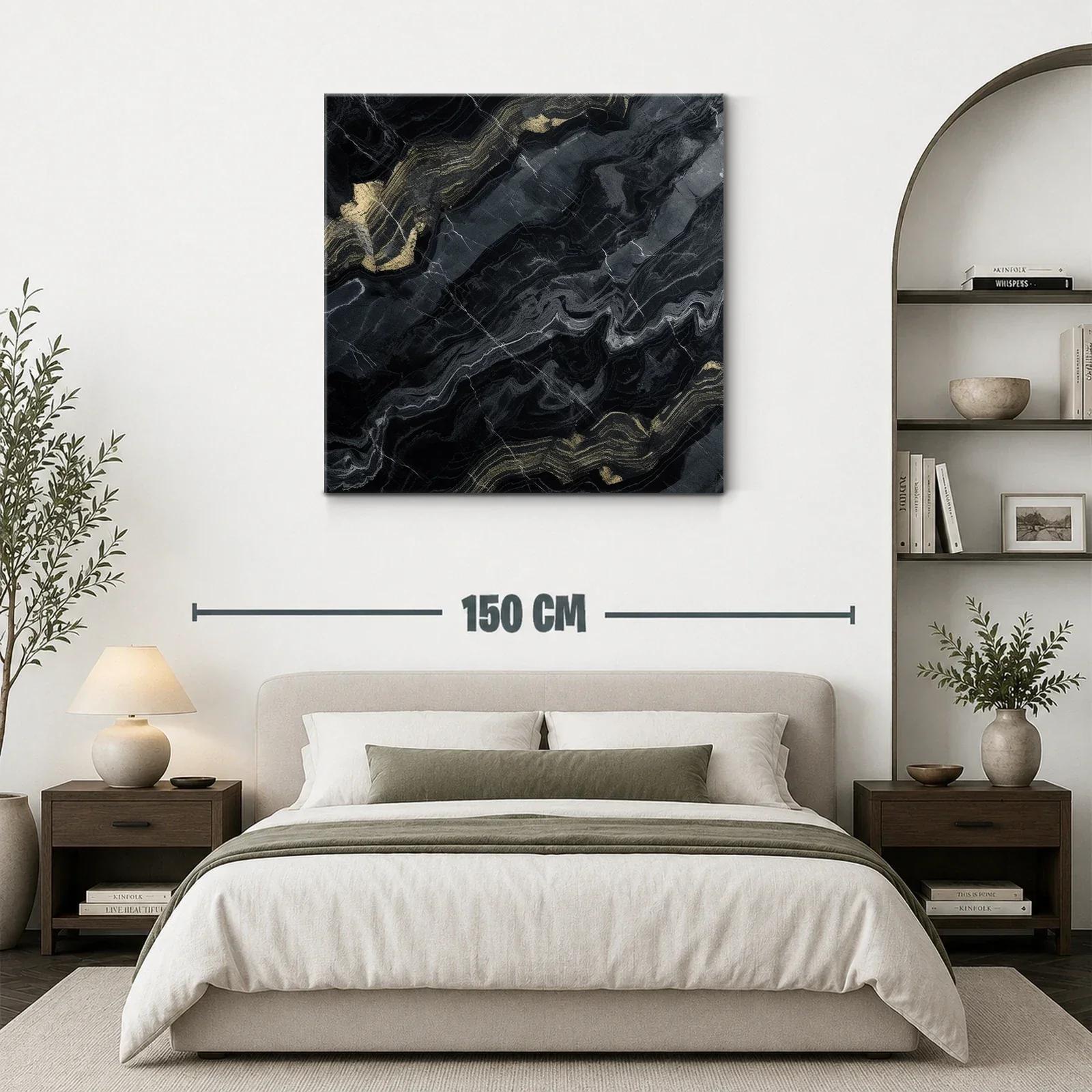 Cuadro abstracto con vetas doradas y fondo oscuro — miniatura 3