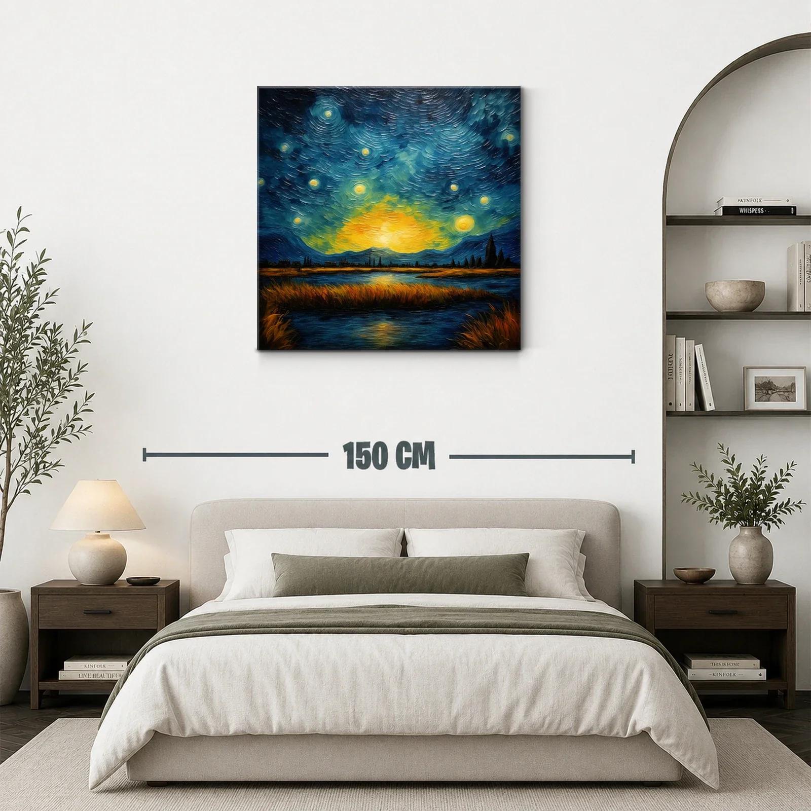 Paisaje nocturno con cielo estrellado y lago reflejante — miniatura 3