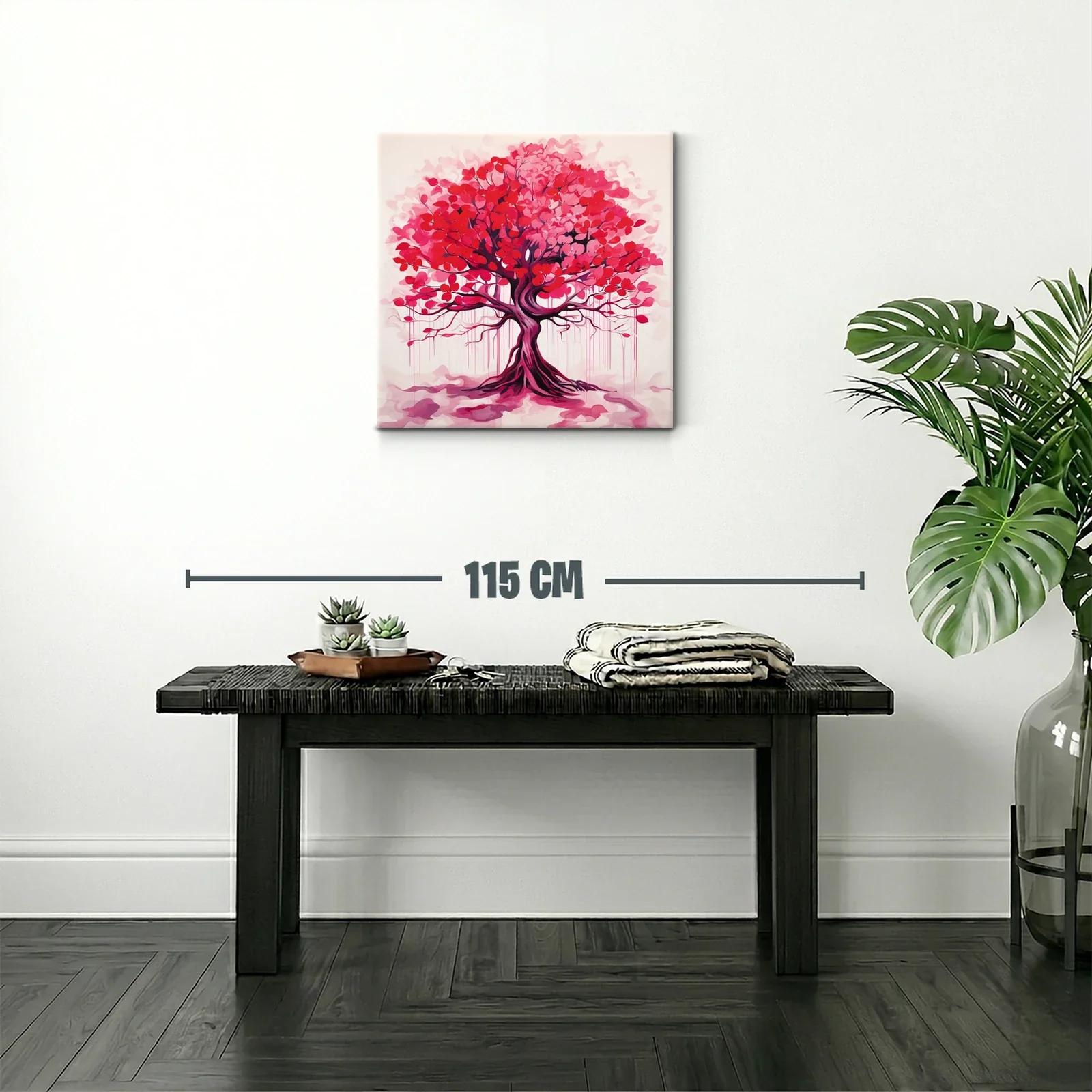 Cuadro moderno árbol con follaje en tonos rojos y rosa — miniatura 2