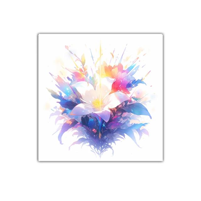 Flor luminosa con vibrantes tonos pastel y destellos mágicos