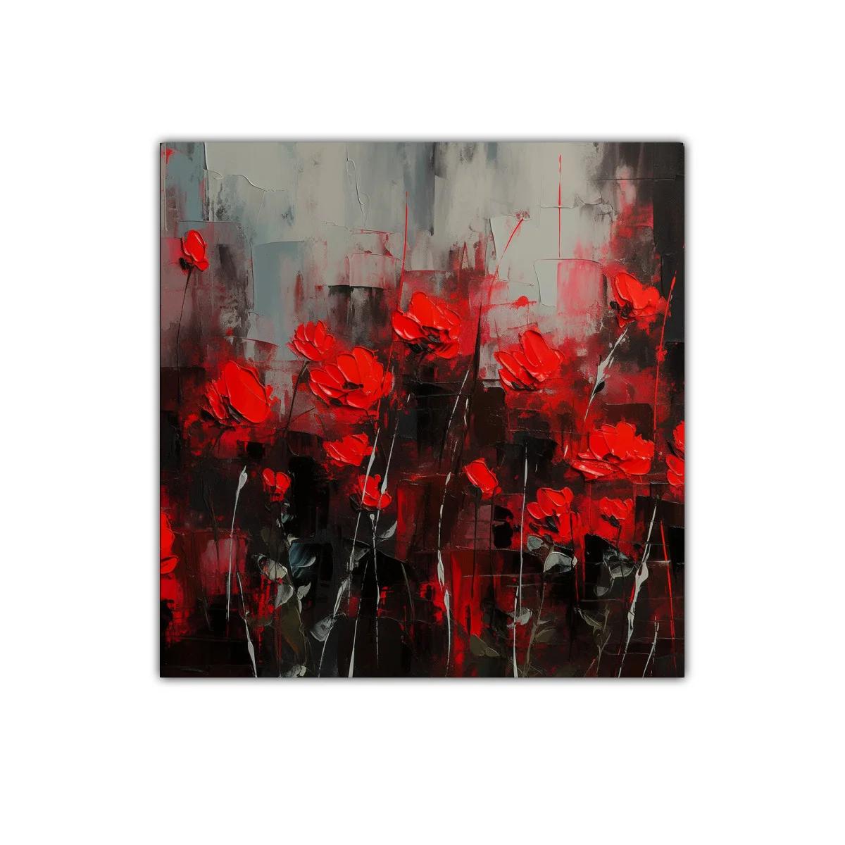 Cuadro decorativo con flores rojas vibrantes sobre fondo abstracto