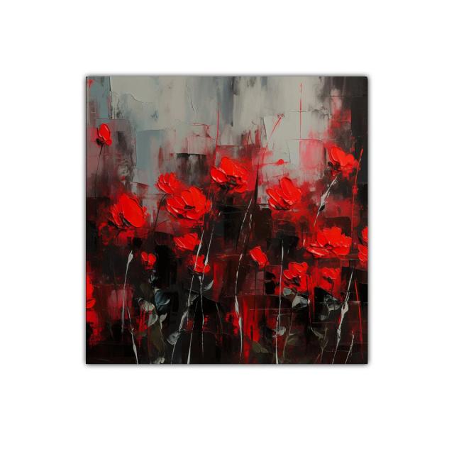 Cuadro decorativo con flores rojas vibrantes sobre fondo abstracto