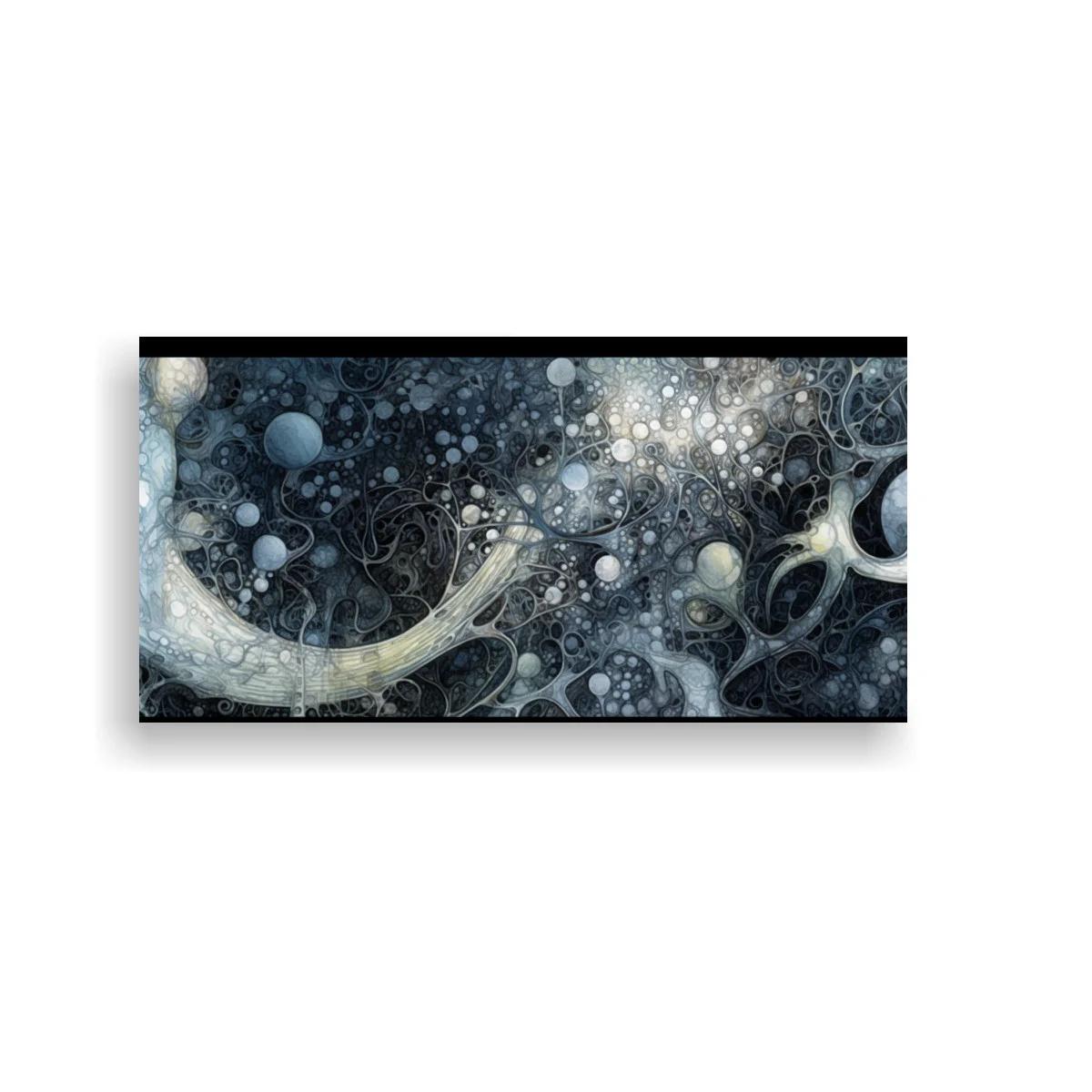 Cuadro composición abstracta de círculos con filamentos y veladuras — imagen principal