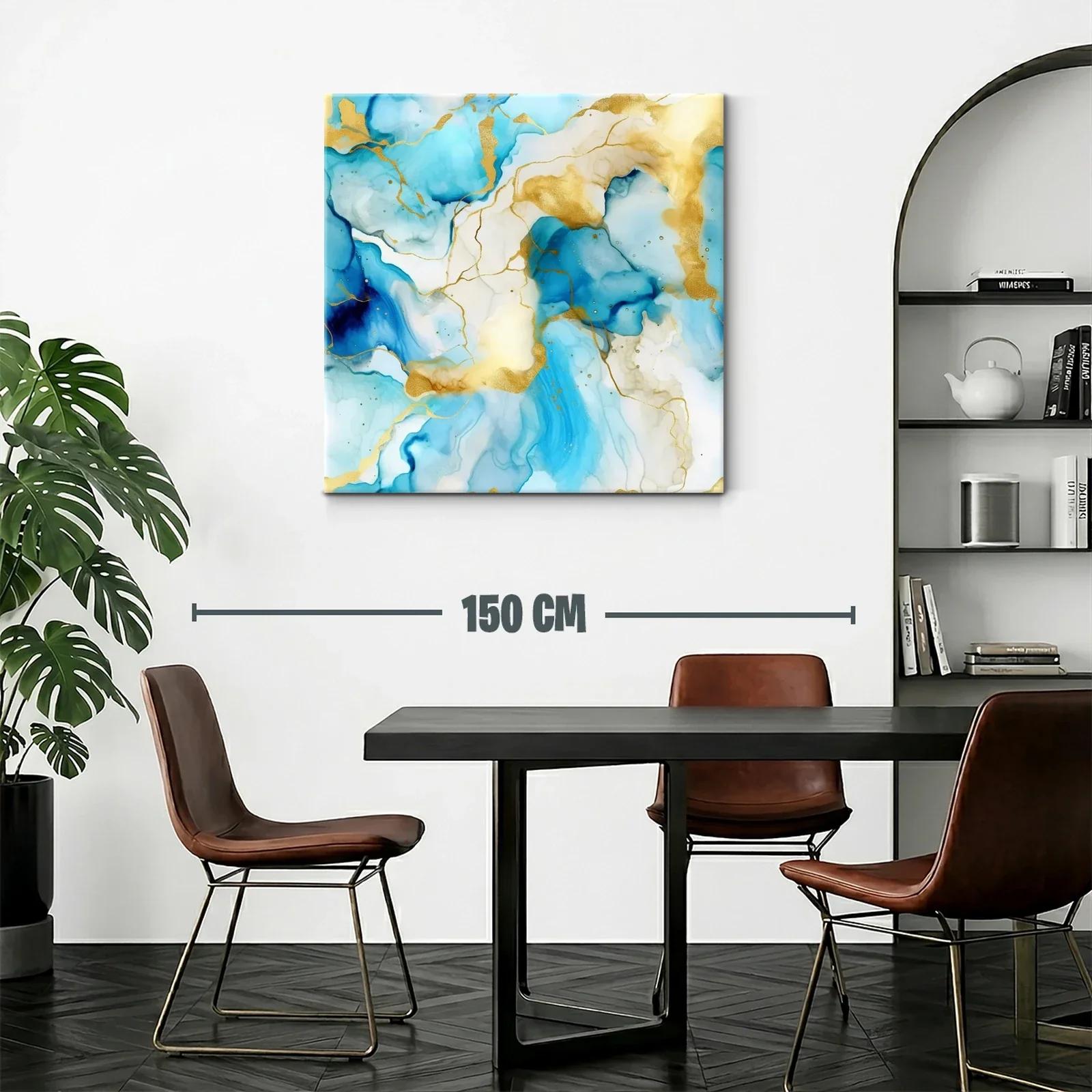 Cuadro abstracto azul y dorado con diseño fluido elegante — miniatura 2