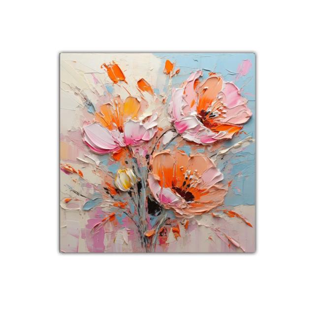 Cuadro floral vibrante con tonos cálidos y pastel