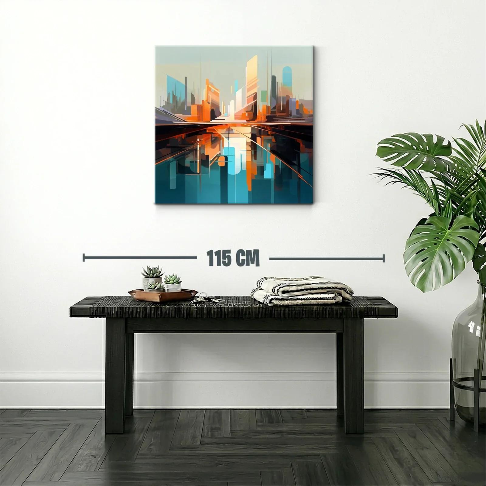 Cuadro abstracto con paisaje urbano futurista vibrante — miniatura 2