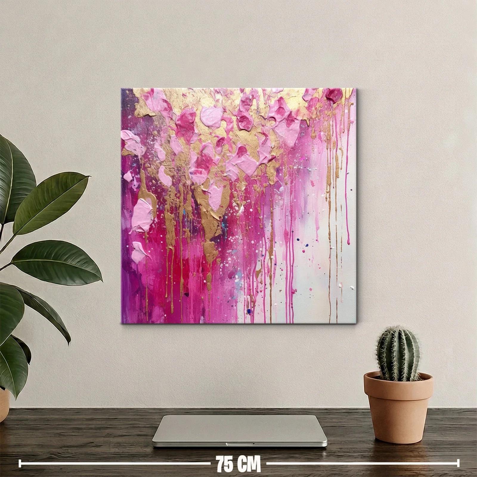 Cuadro abstracto en tonos rosas con detalles dorados — miniatura 2