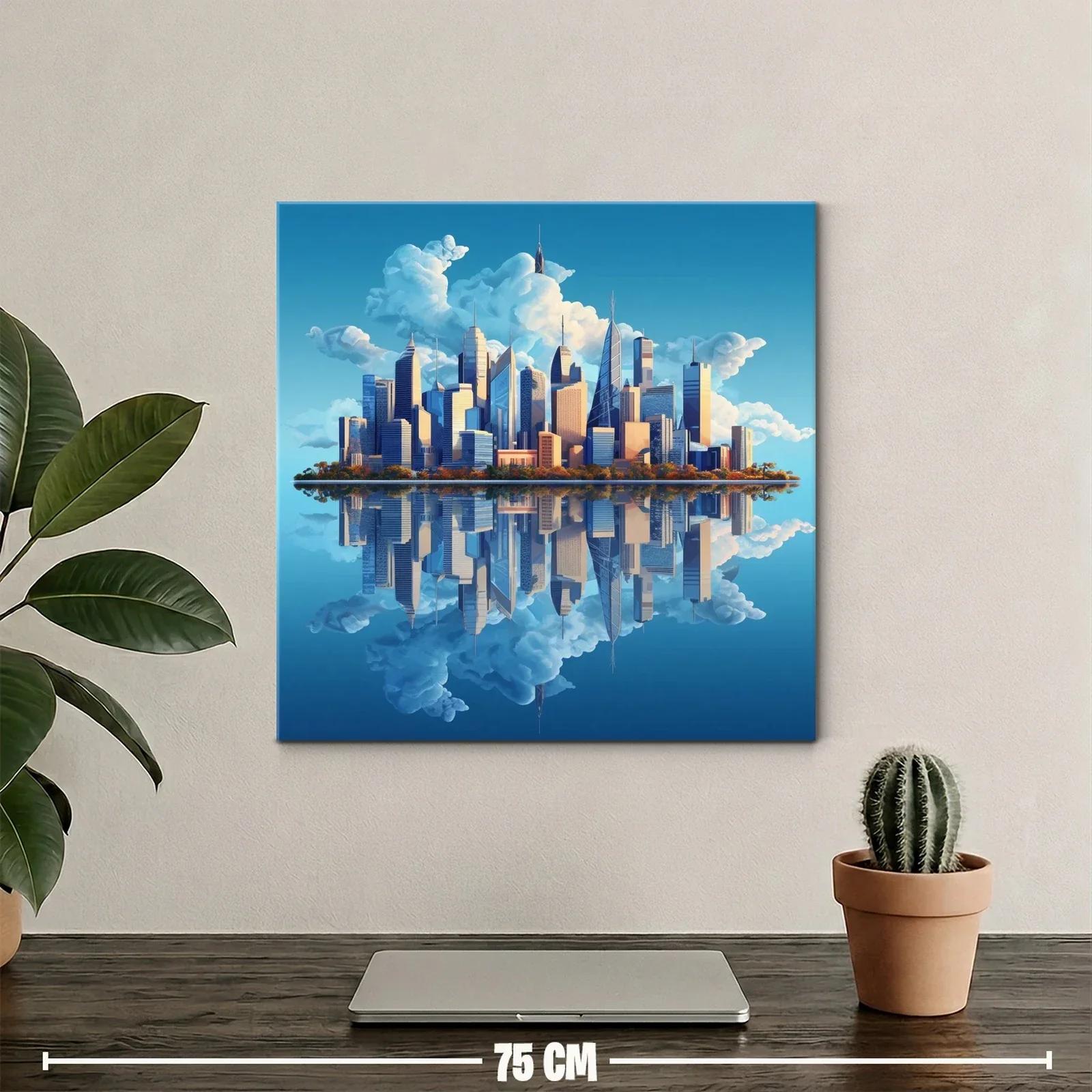 Horizonte urbano con reflejo sereno y cielo despejado — miniatura 2