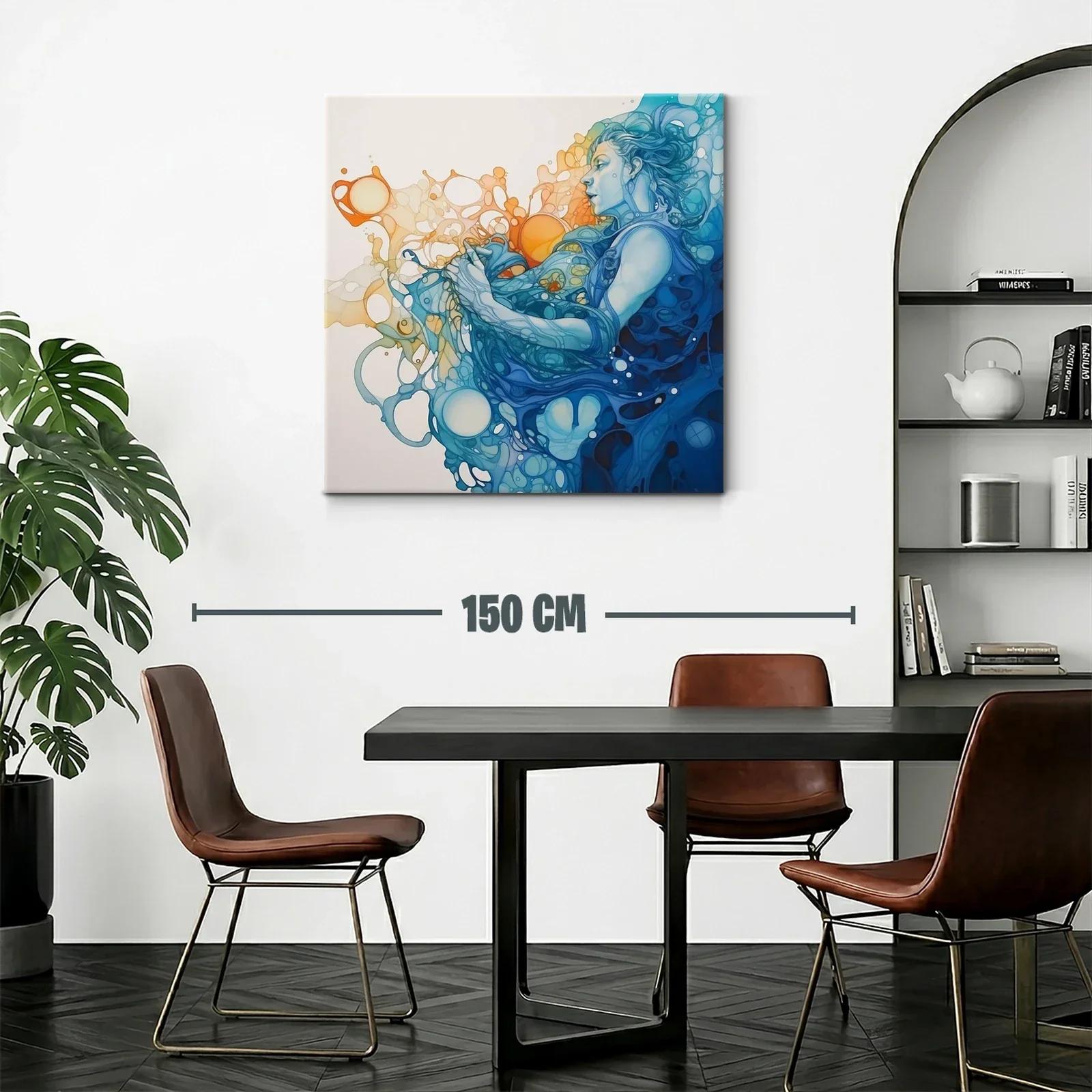 Figura femenina entre ondas fluidas en tonos azules y naranjas — miniatura 2