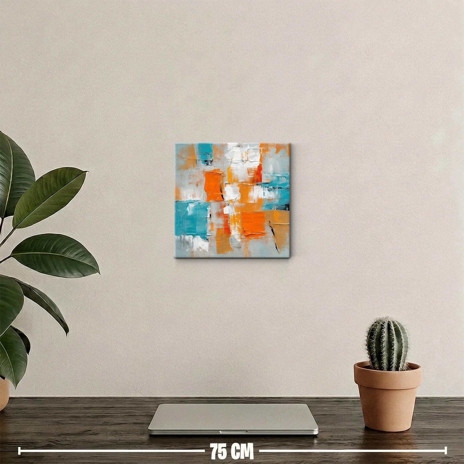 Cuadro abstracto con tonos naranjas y azules vibrantes — miniatura 2