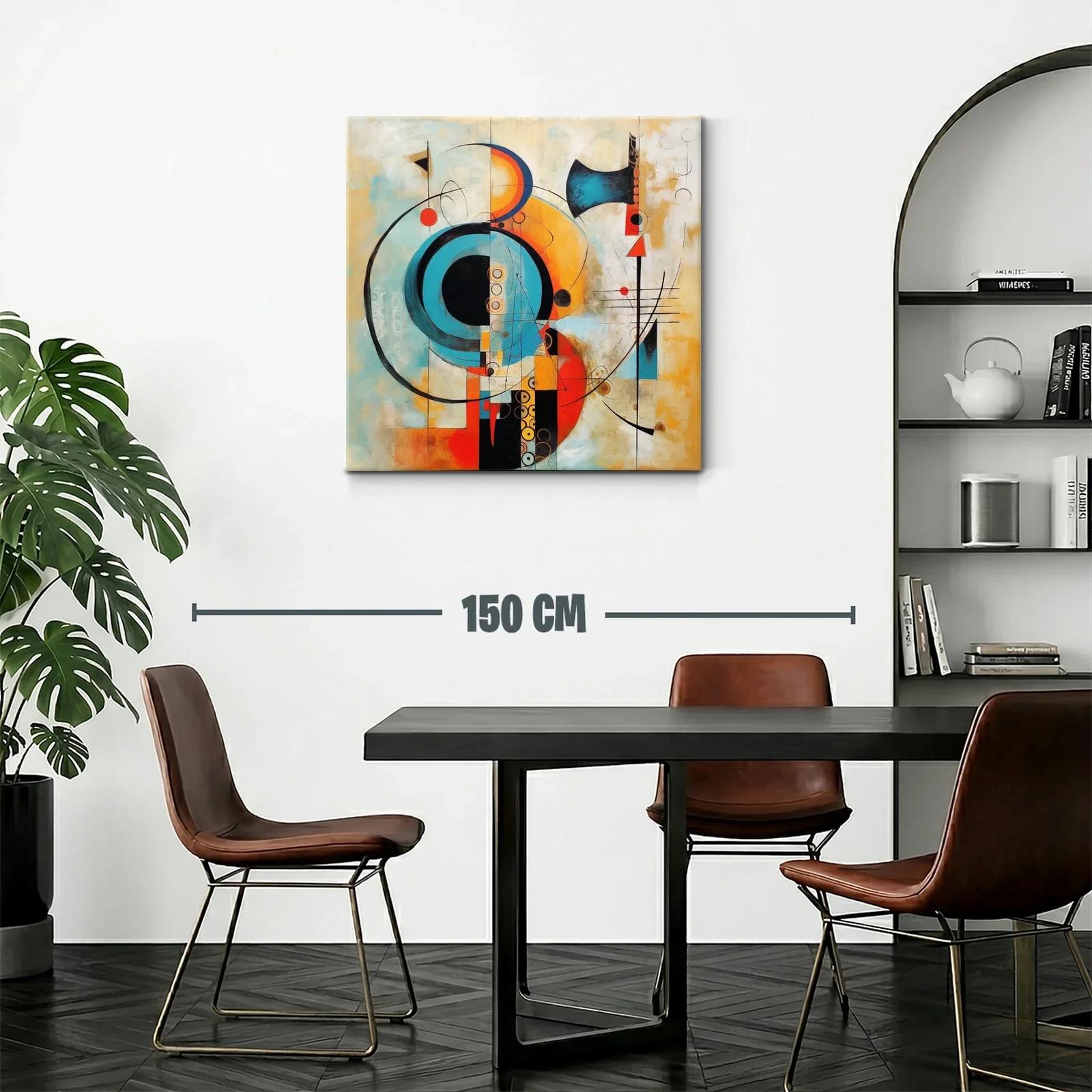 Composición abstracta con círculos y líneas en tonos cálidos y turquesa — miniatura 2