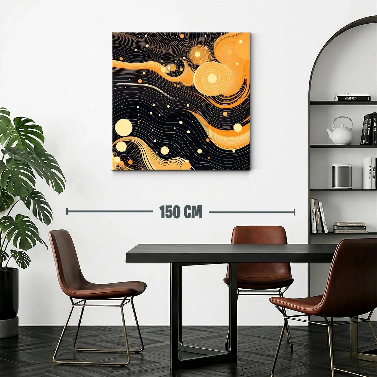 Cuadro abstracto con ondas y círculos en tonos cálidos — miniatura 2