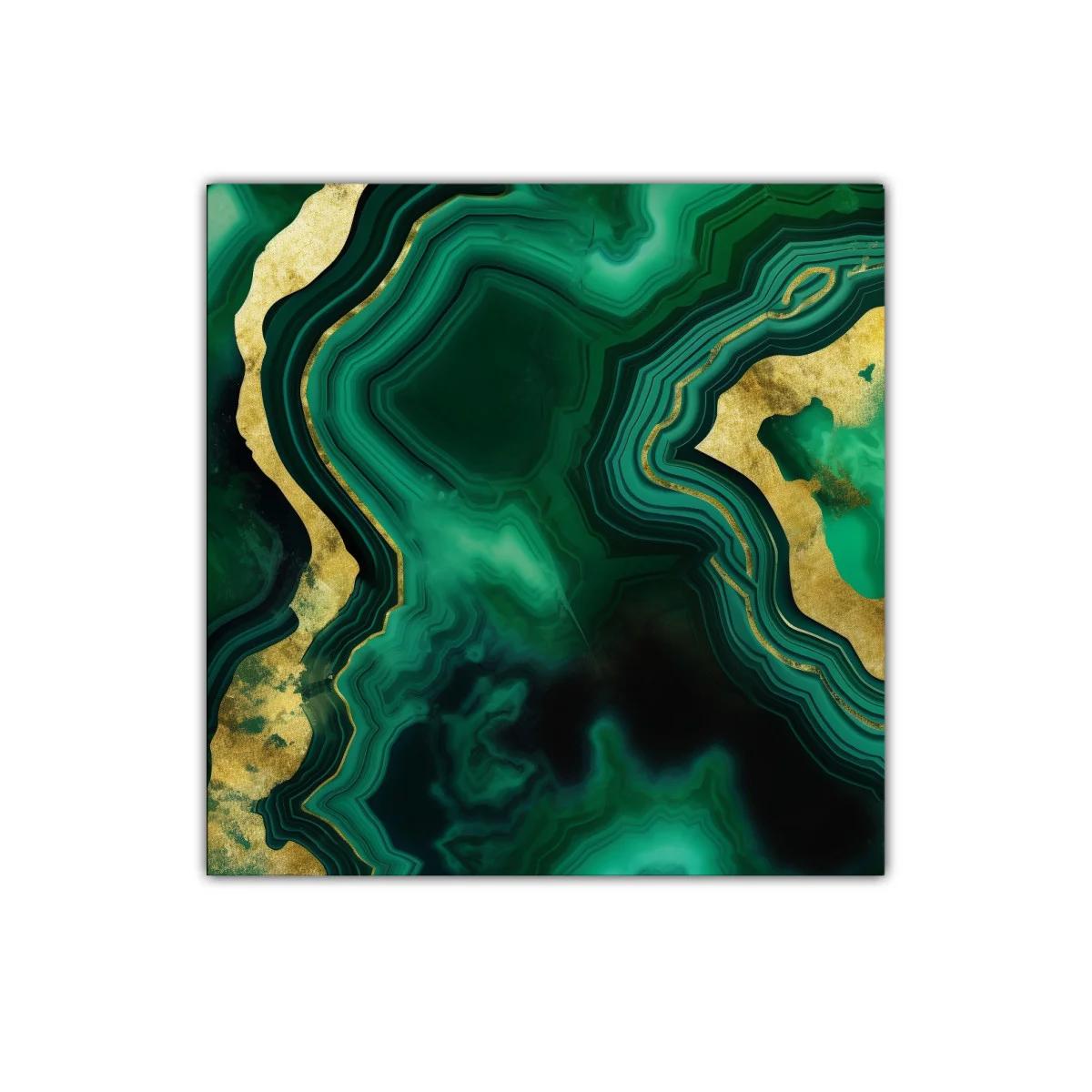 Arte Abstracto en Verde Esmeralda con Destellos Dorados