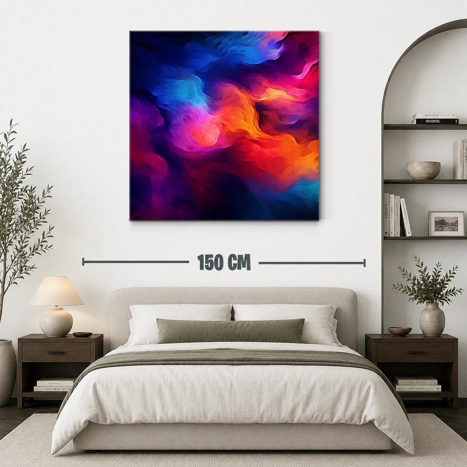 Cuadro abstracto con vibrantes tonos cálidos y fríos en movimiento — miniatura 3