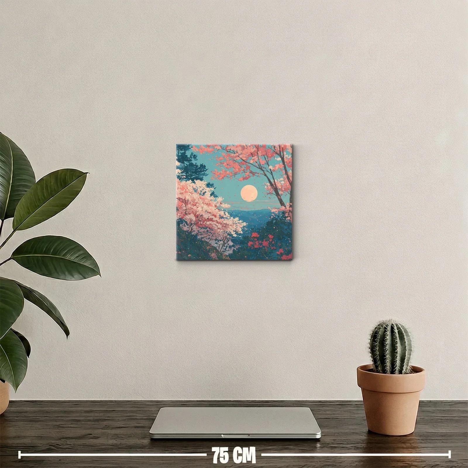 Paisaje de cerezos en flor bajo luna llena — miniatura 2