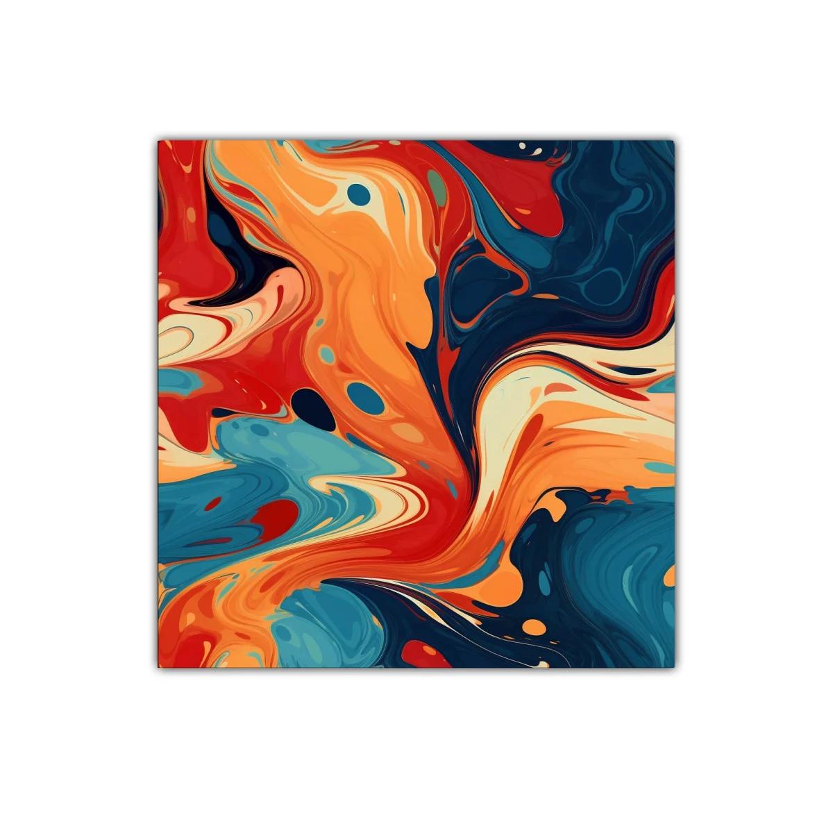 Cuadro abstracto con tonos cálidos y azules profundos