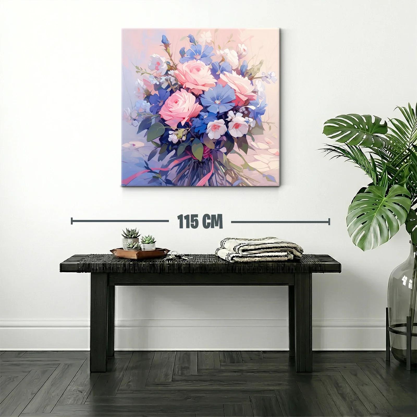 Ramo delicado de rosas rosadas y flores azules frescas — miniatura 2