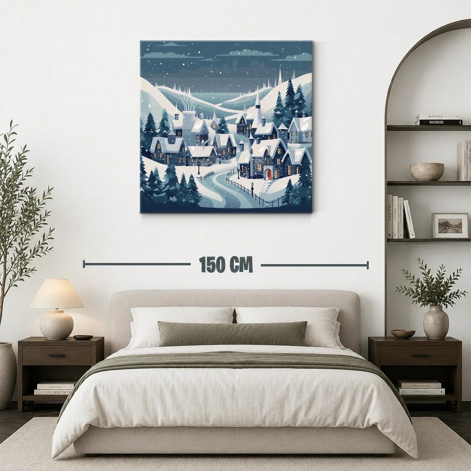 Paisaje invernal con pueblo nevado bajo un cielo estrellado — miniatura 3