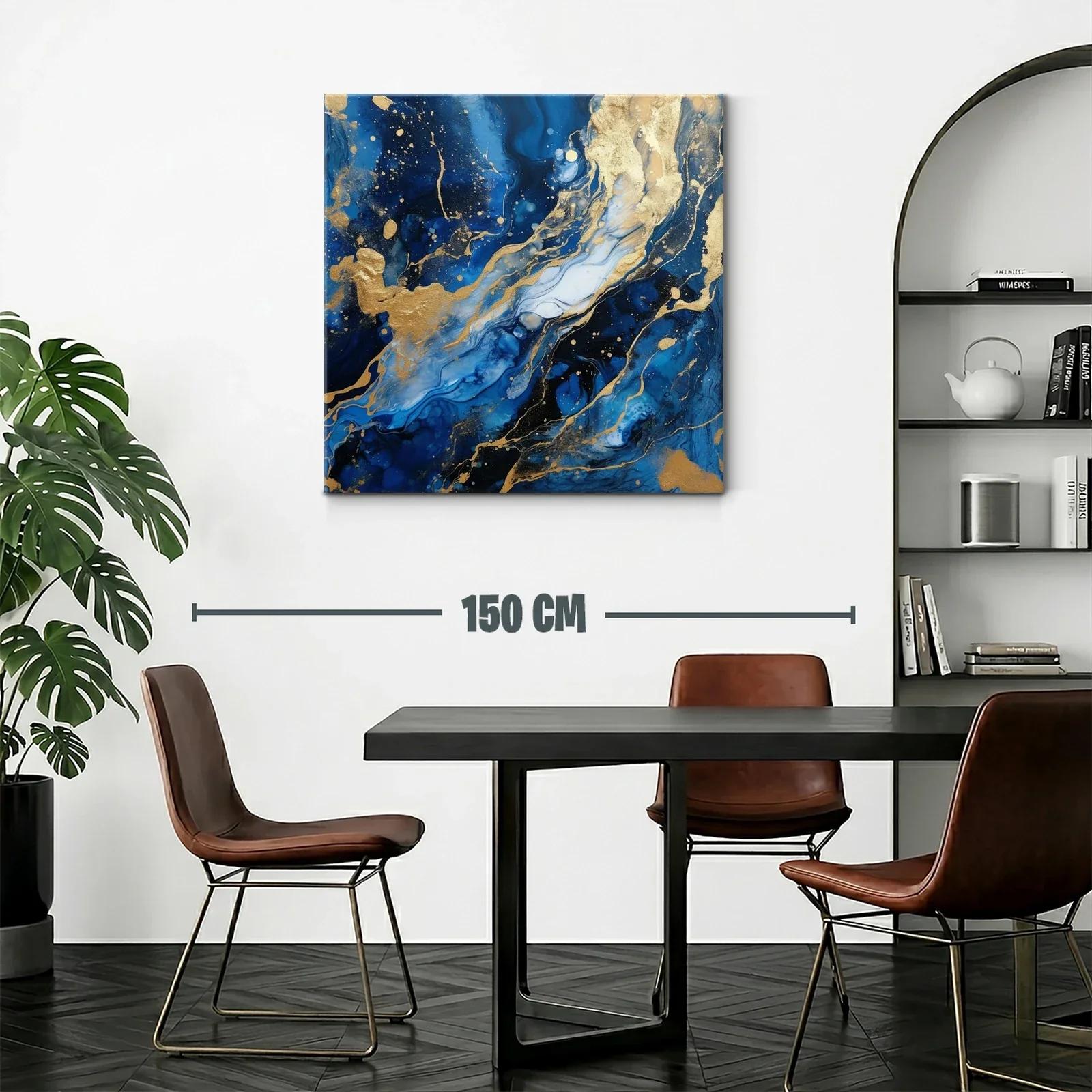 Cuadro abstracto en tonos azules con detalles dorados — miniatura 2