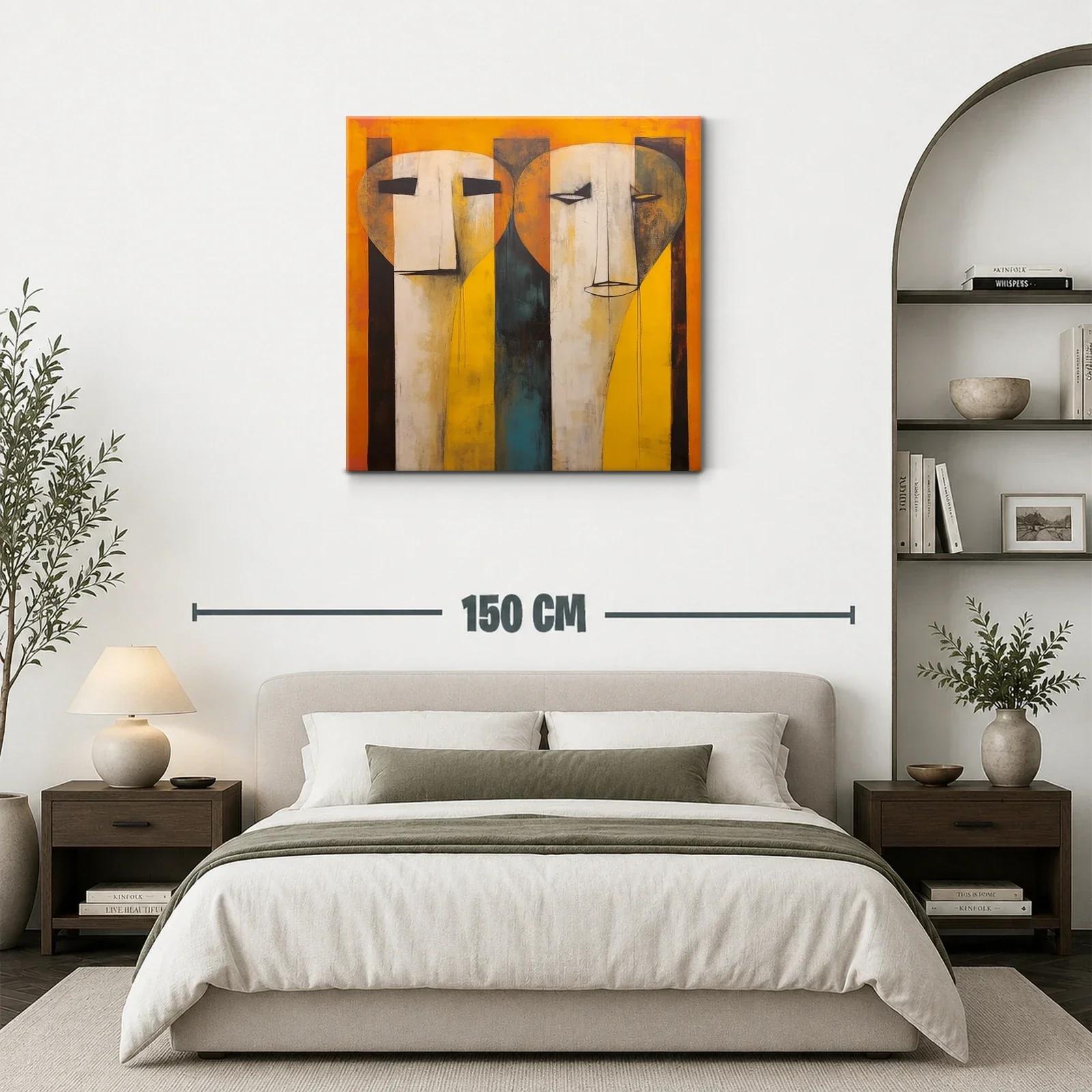 Cuadro contemporáneo con rostros abstractos en tonos cálidos — miniatura 3
