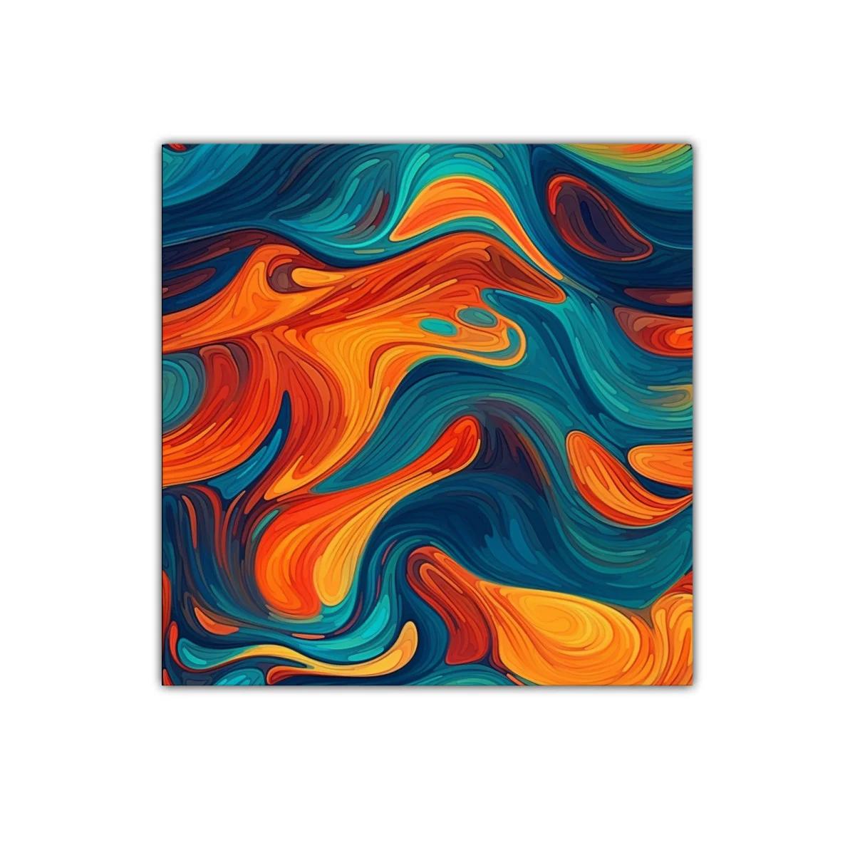 Cuadro abstracto con tonos vibrantes y formas fluidas