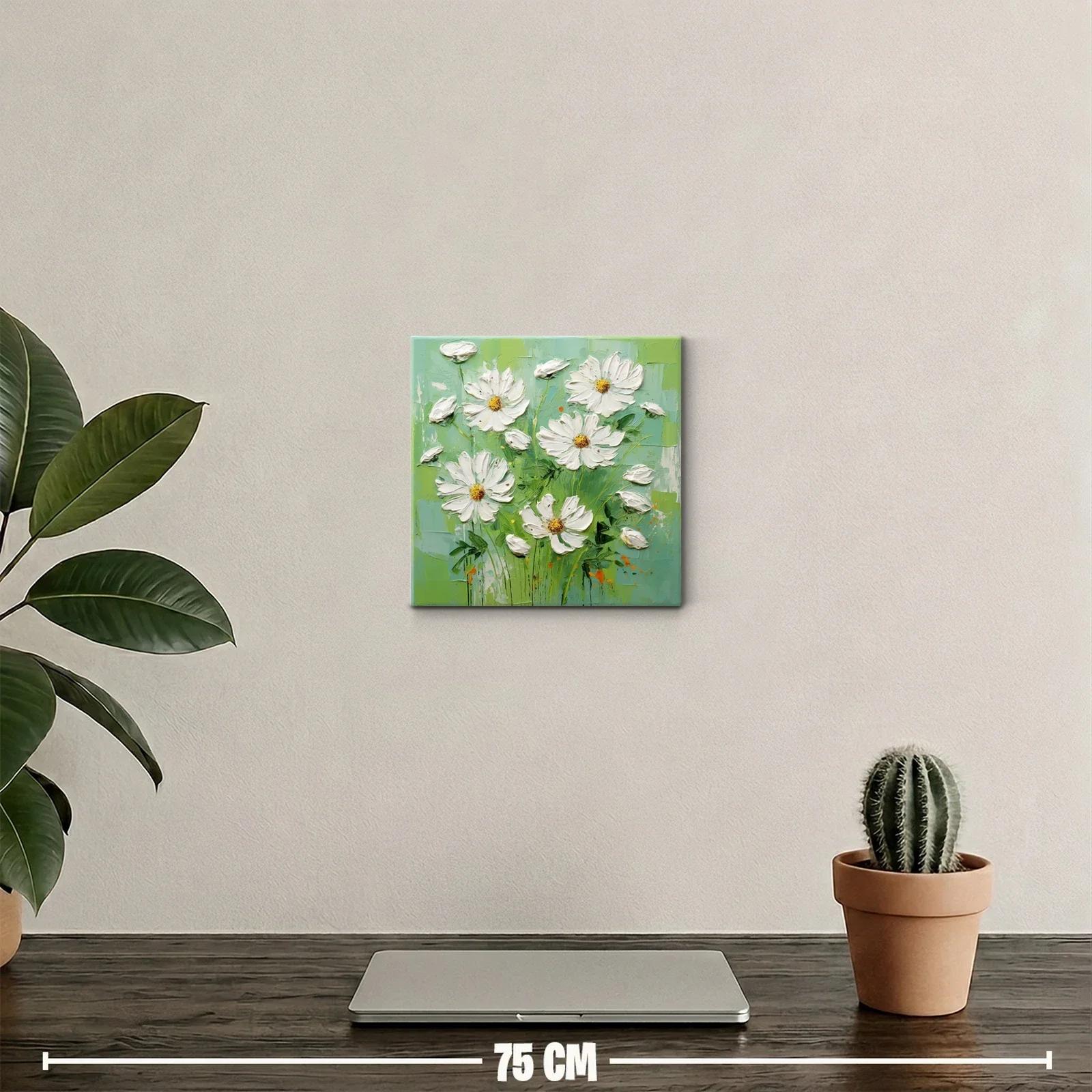 Cuadro flores blancas sobre fondo verde fresco y luminoso — miniatura 2