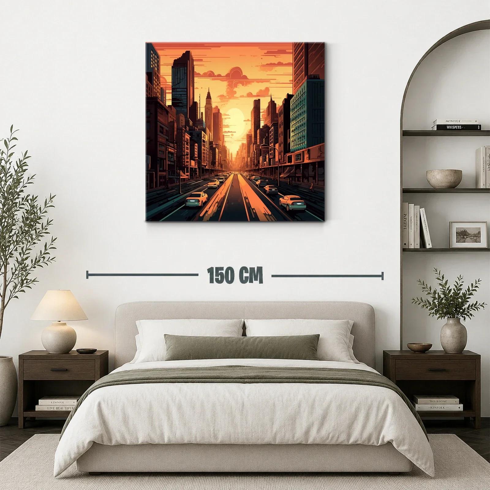 Atardecer urbano en ciudad con tráfico y rascacielos — miniatura 3