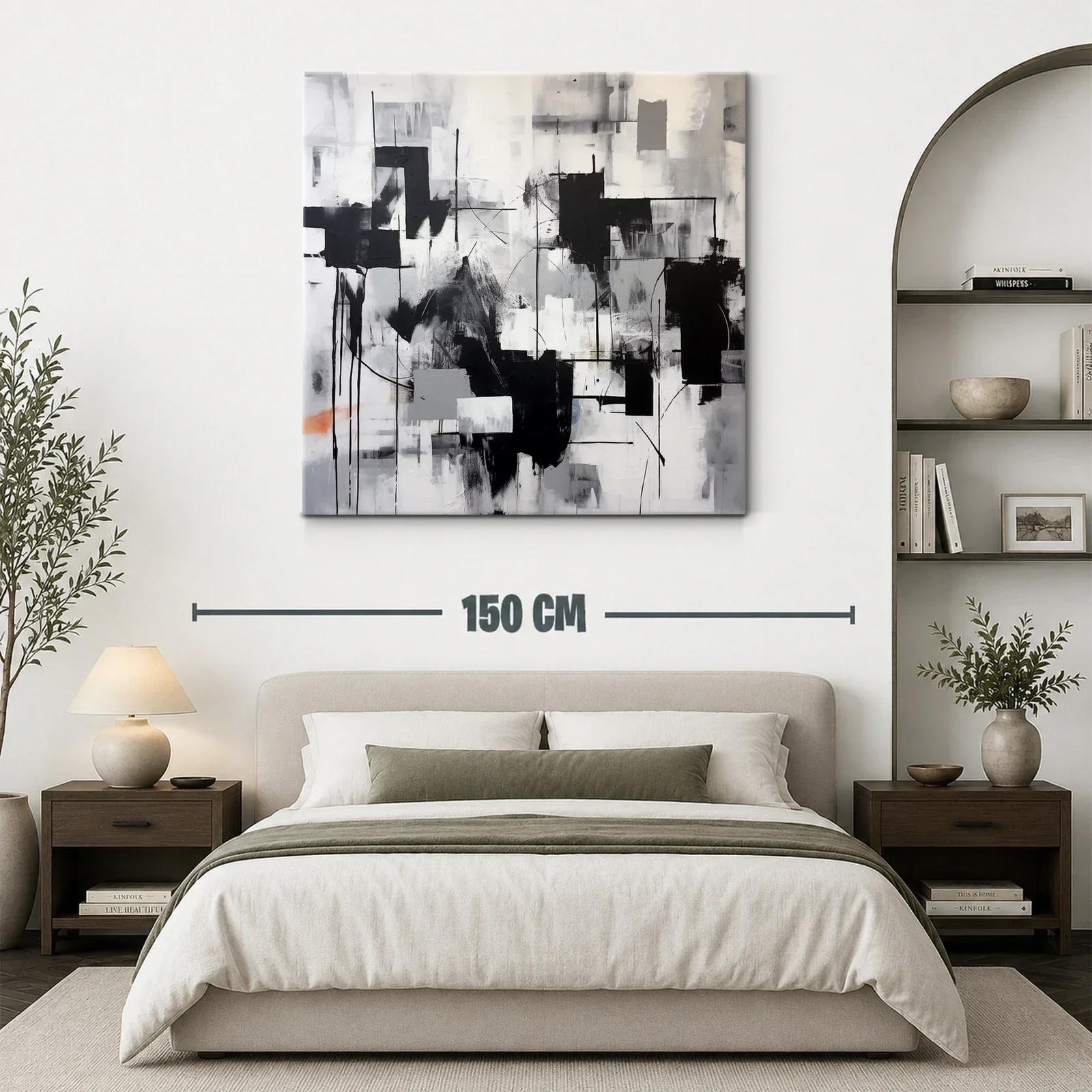 Cuadro abstracto moderno en tonos neutros y contrastes intensos — miniatura 3