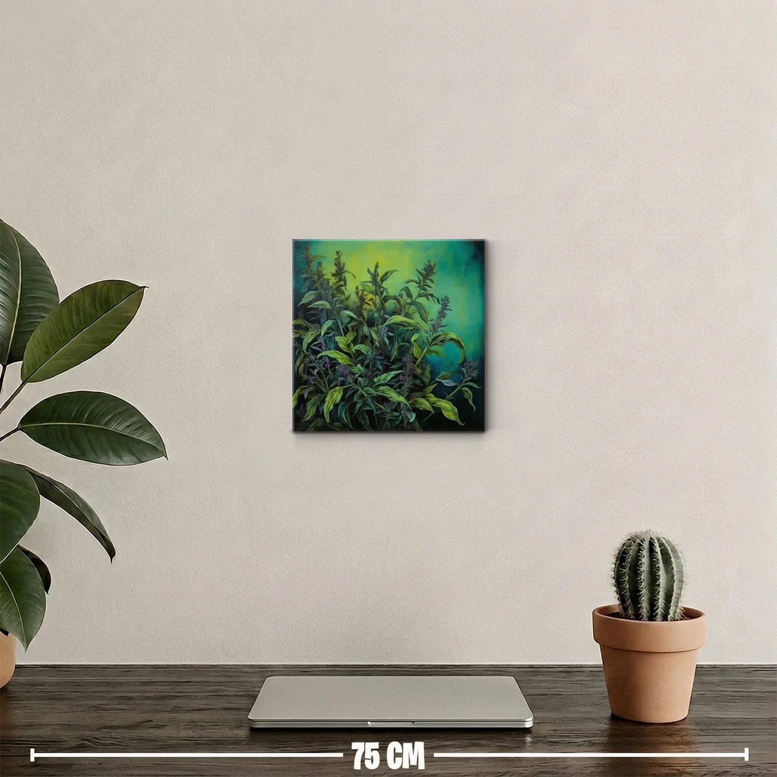 Cuadro de plantas verdes con fondo turquesa y verde lima — miniatura 2