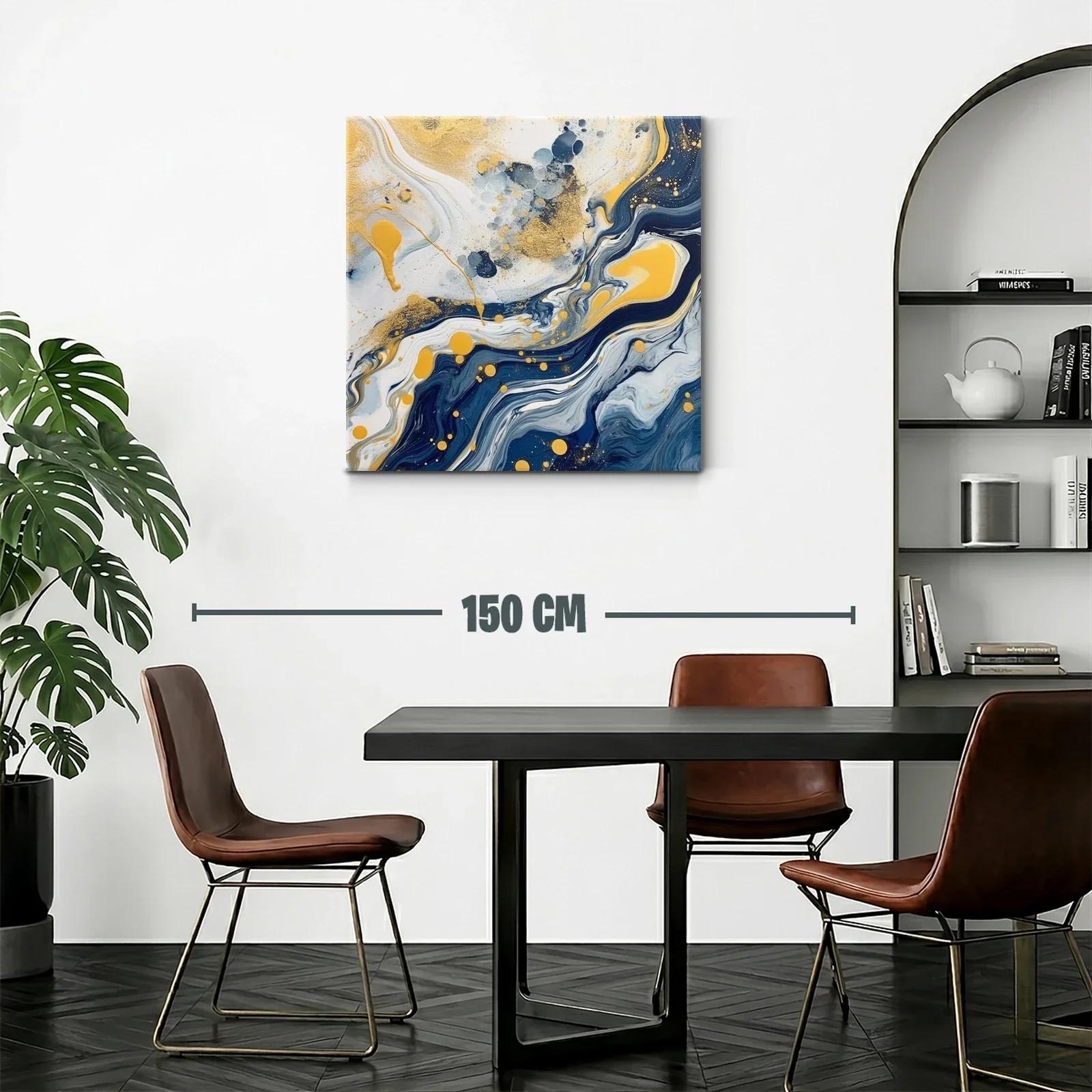 Cuadro abstracto con tonos azul y dorado envolventes — miniatura 2