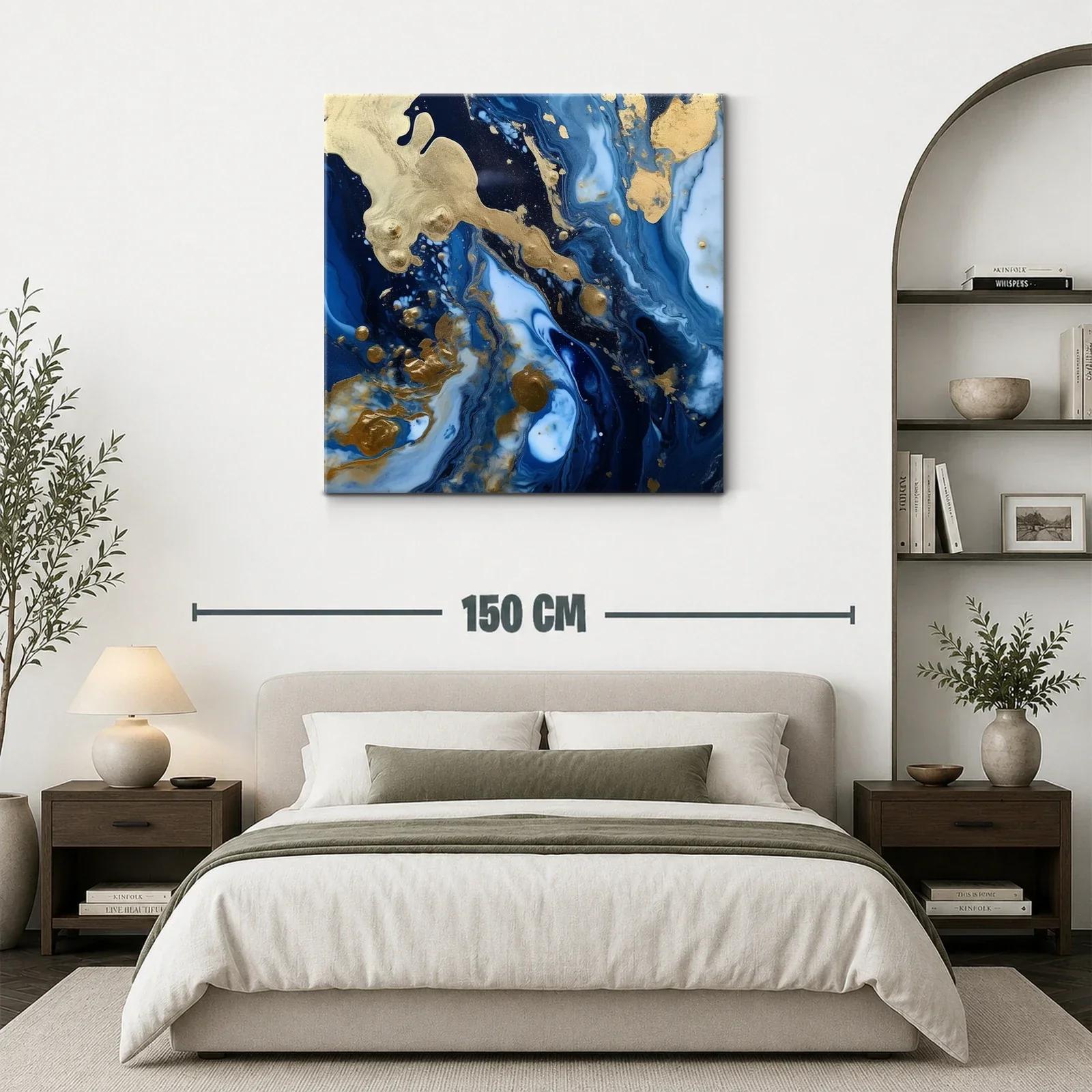 Cuadro abstracto con tonos azul oscuro y dorado elegante — miniatura 3