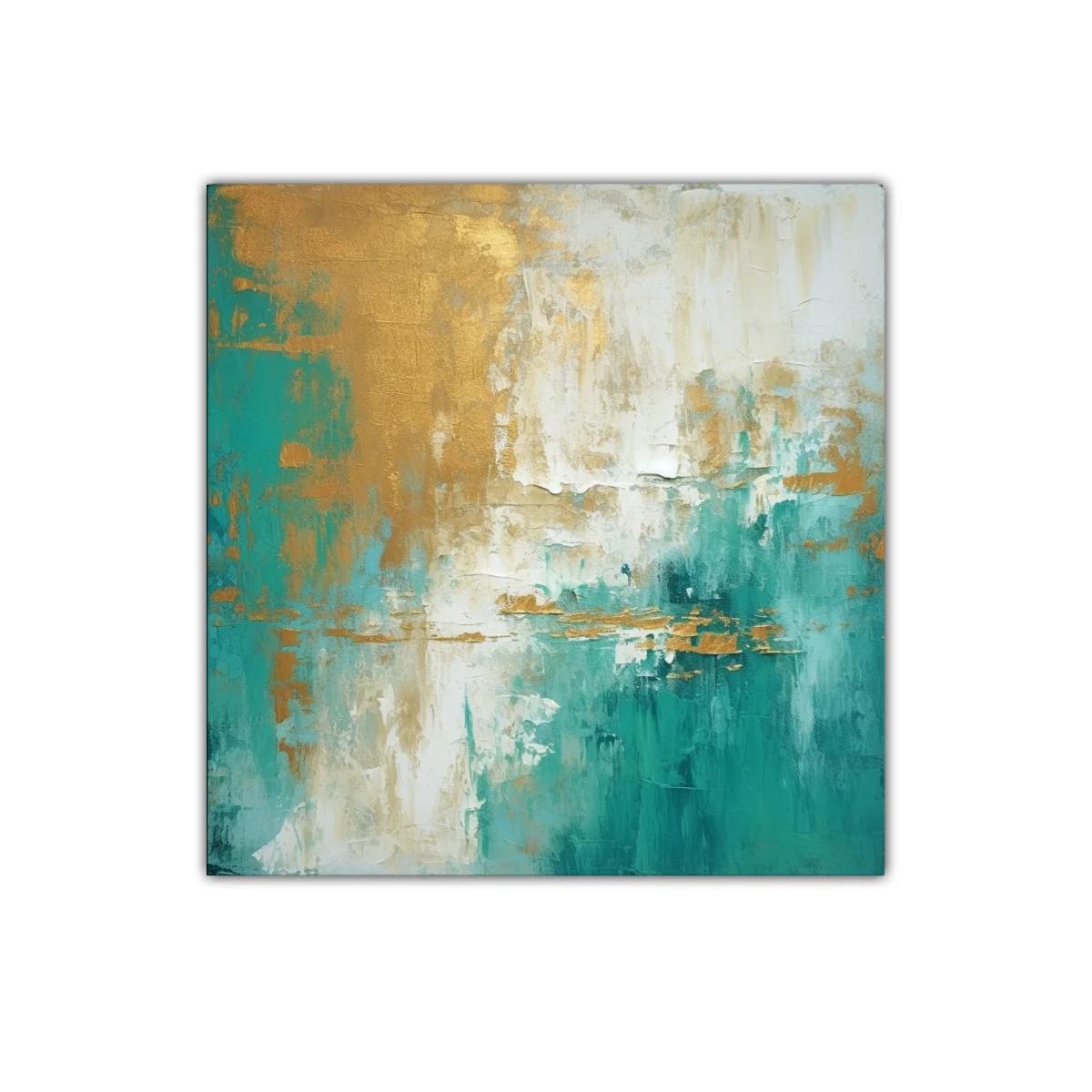 Cuadro abstracto con tonos dorados y verdes vibrantes