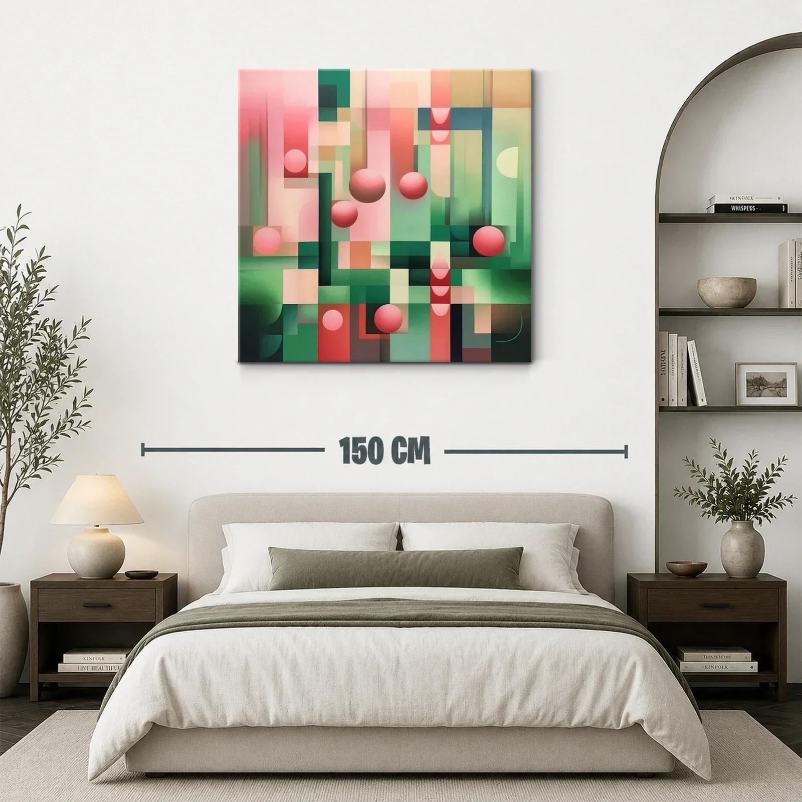 Cuadro Geométrico con Esferas en Tonos Rosa y Verde — miniatura 3
