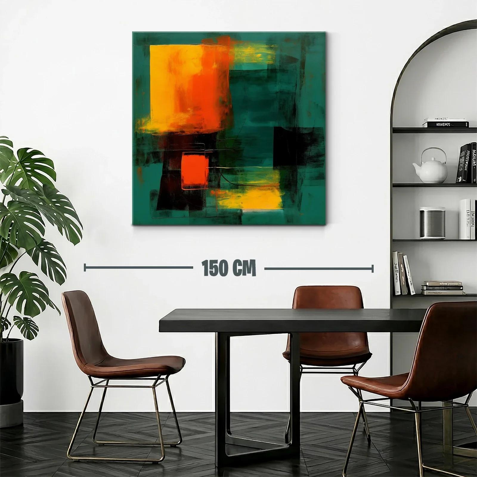 Cuadro abstracto con contraste vibrante en tonos verdes y naranjas — miniatura 2