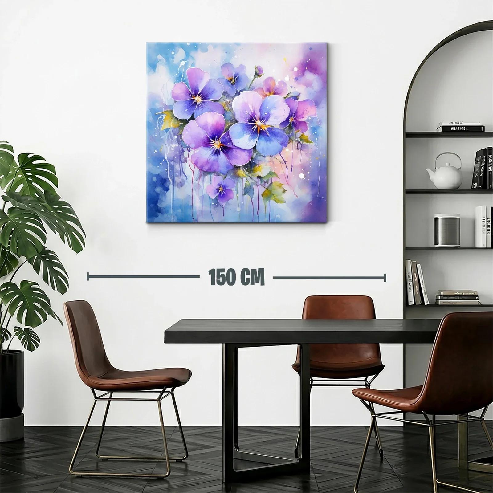 Cuadro con flores violetas y azules en tonos acuarela delicados — miniatura 2