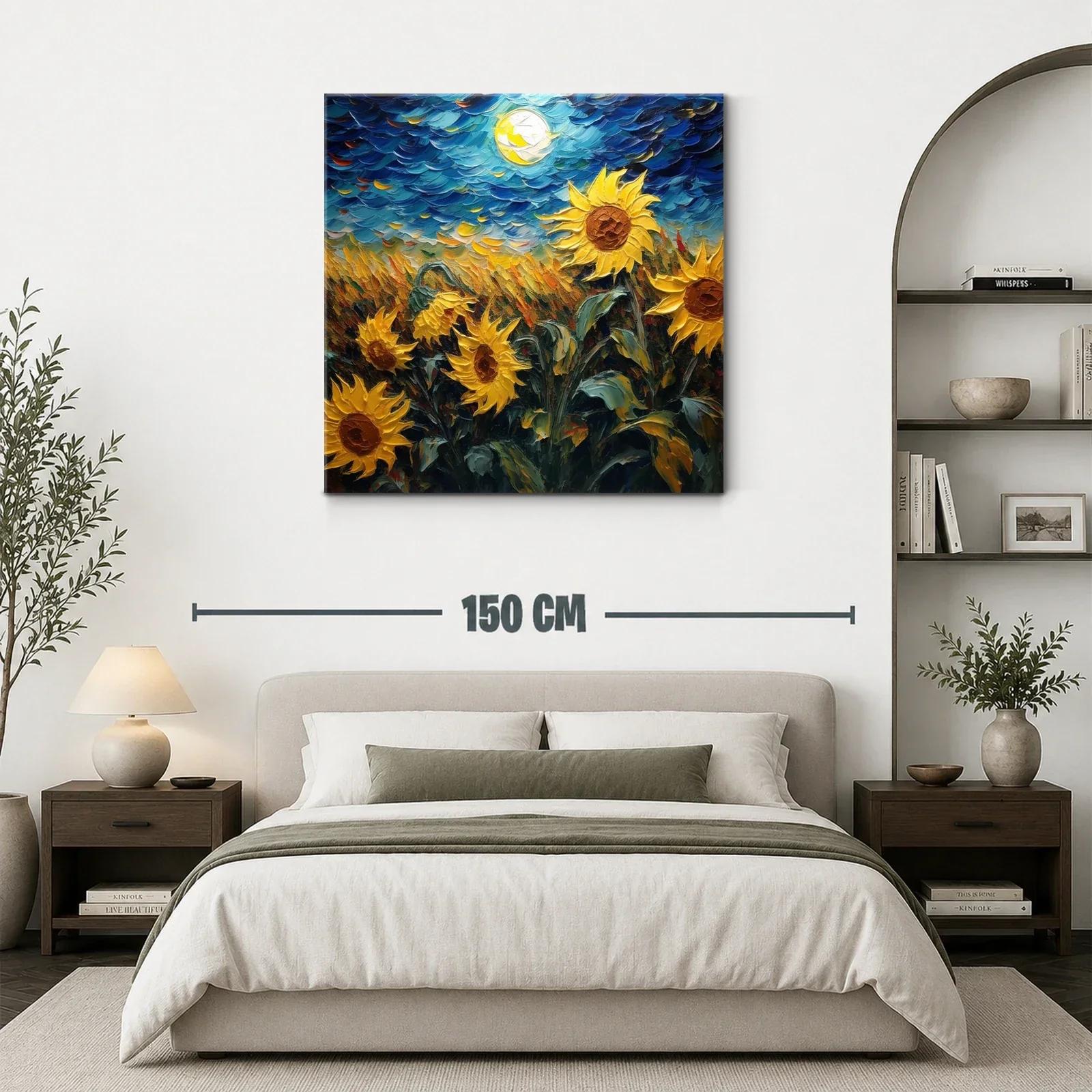 Campo de girasoles vibrantes bajo cielo nocturno brillante — miniatura 3