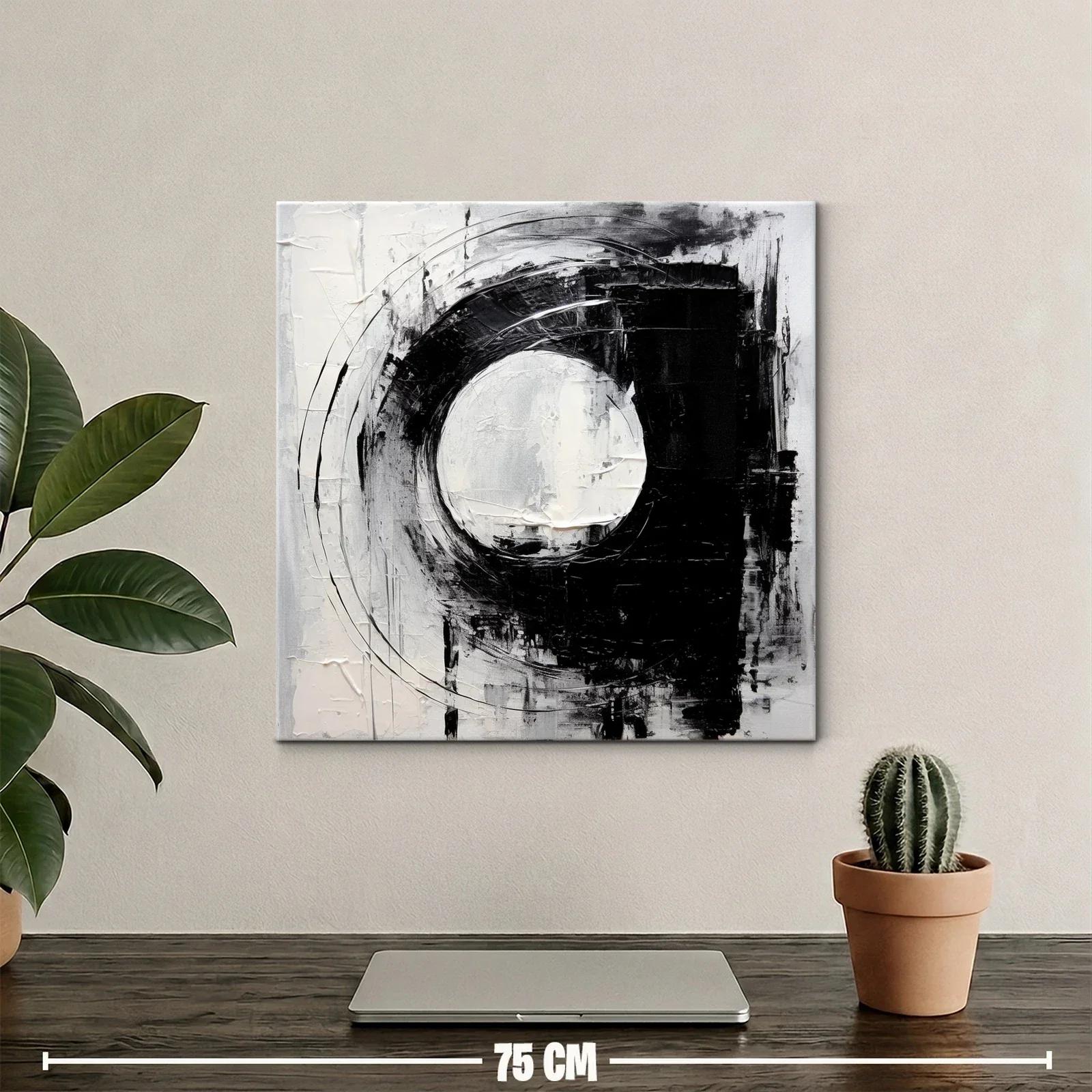 Cuadro abstracto con formas circulares en tonos blanco y negro — miniatura 2