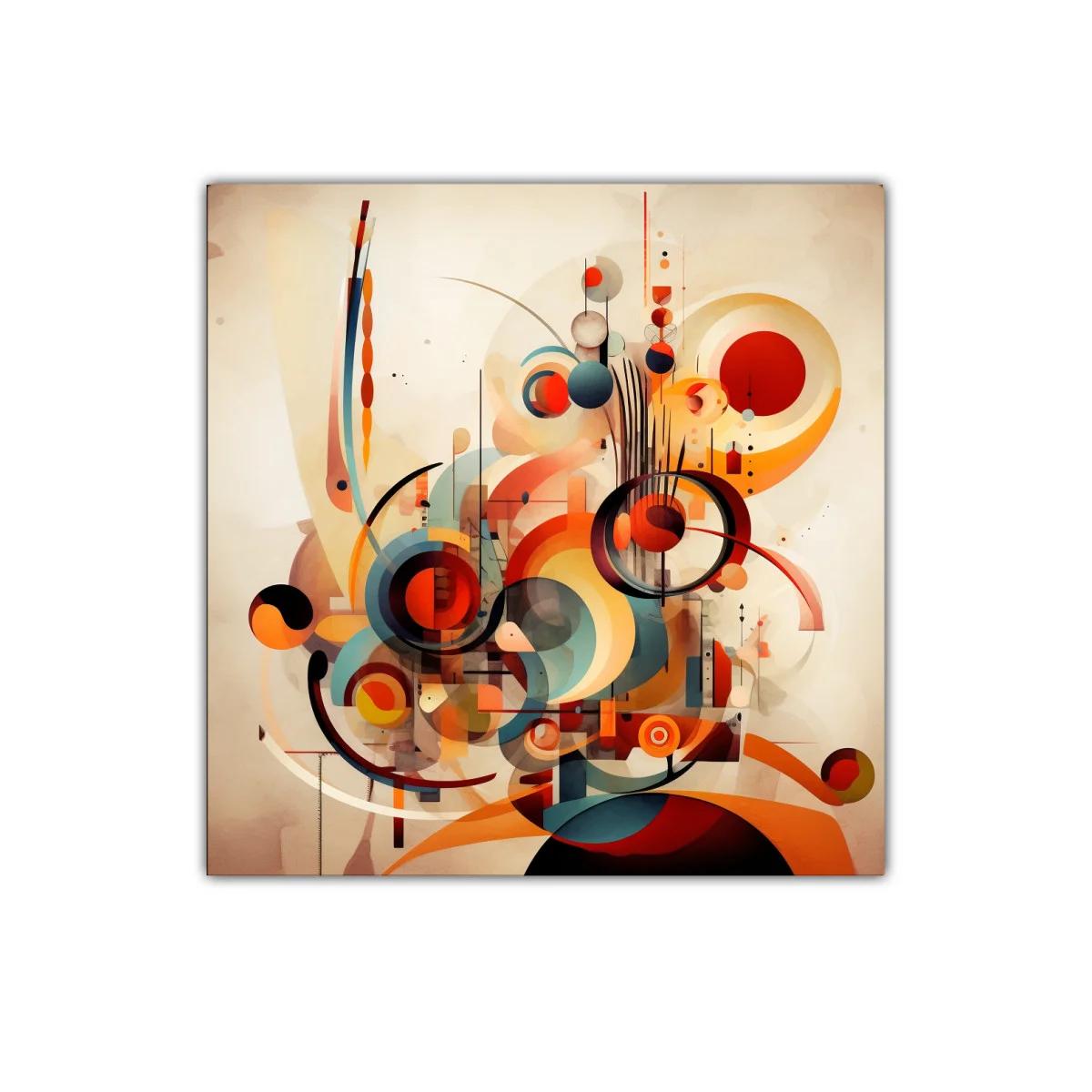 Cuadro abstracto con formas geométricas y colores cálidos