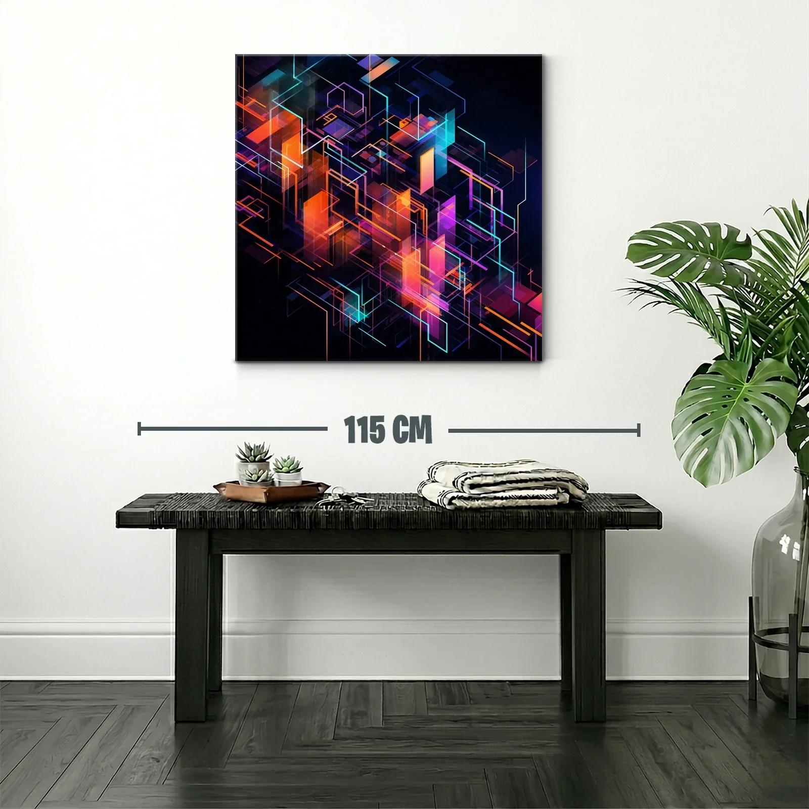 Cuadro abstracto geométrico vibrante con luces neón — miniatura 2