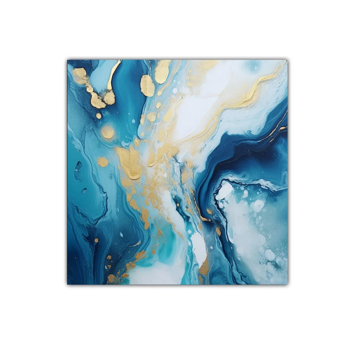 Cuadro abstracto en tonos azules y dorados elegantes
