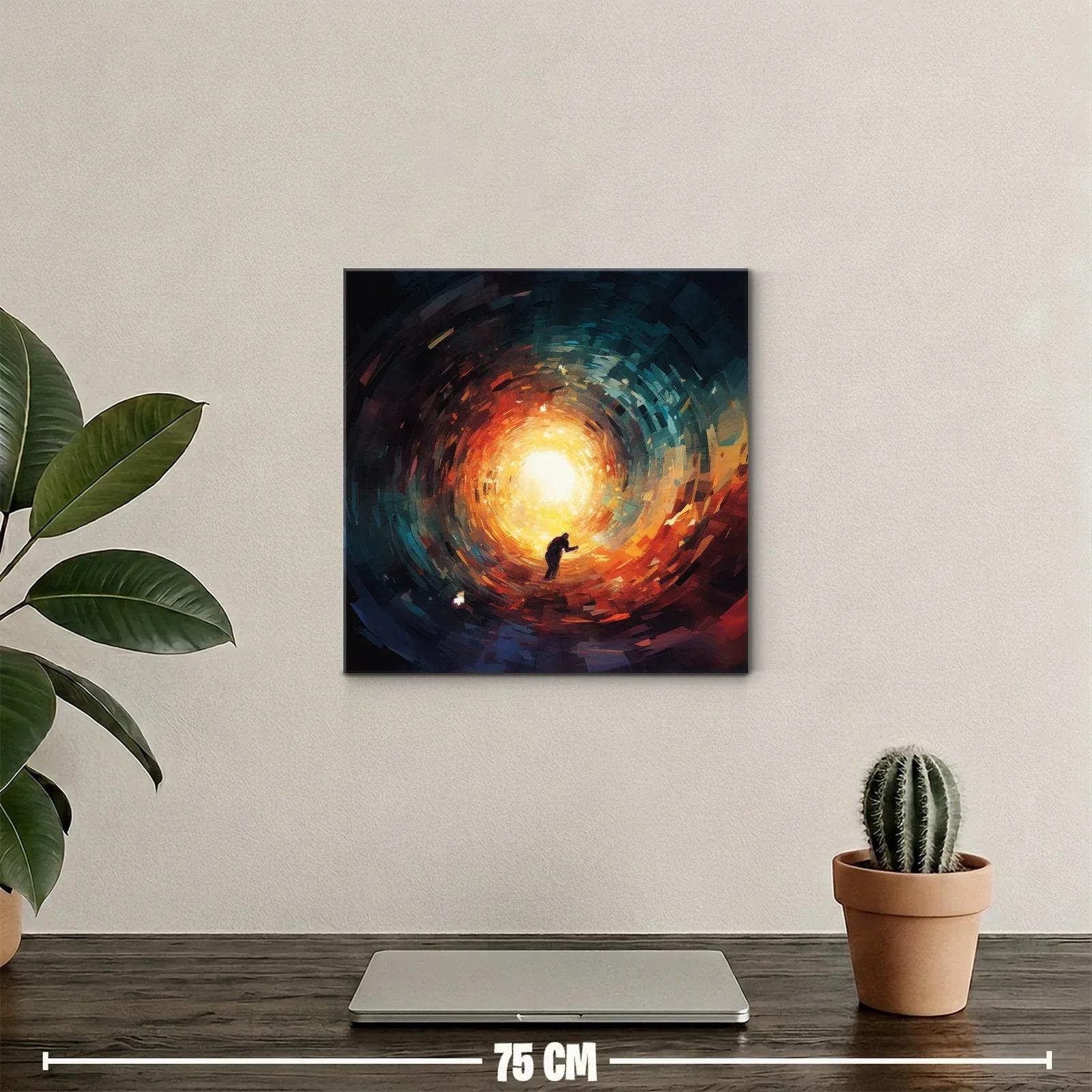 Cuadro artístico de figura caminando hacia la luz intensa — miniatura 2