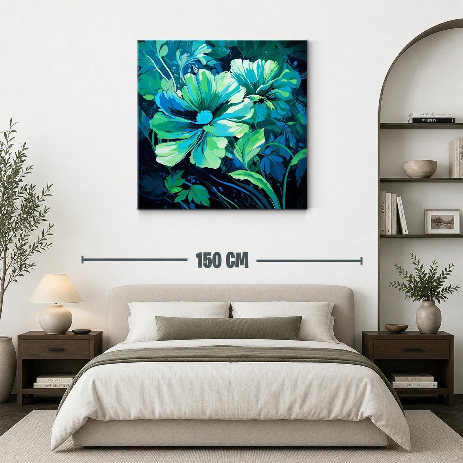 Cuadro floral en tonos azules y verdes vibrantes — miniatura 3
